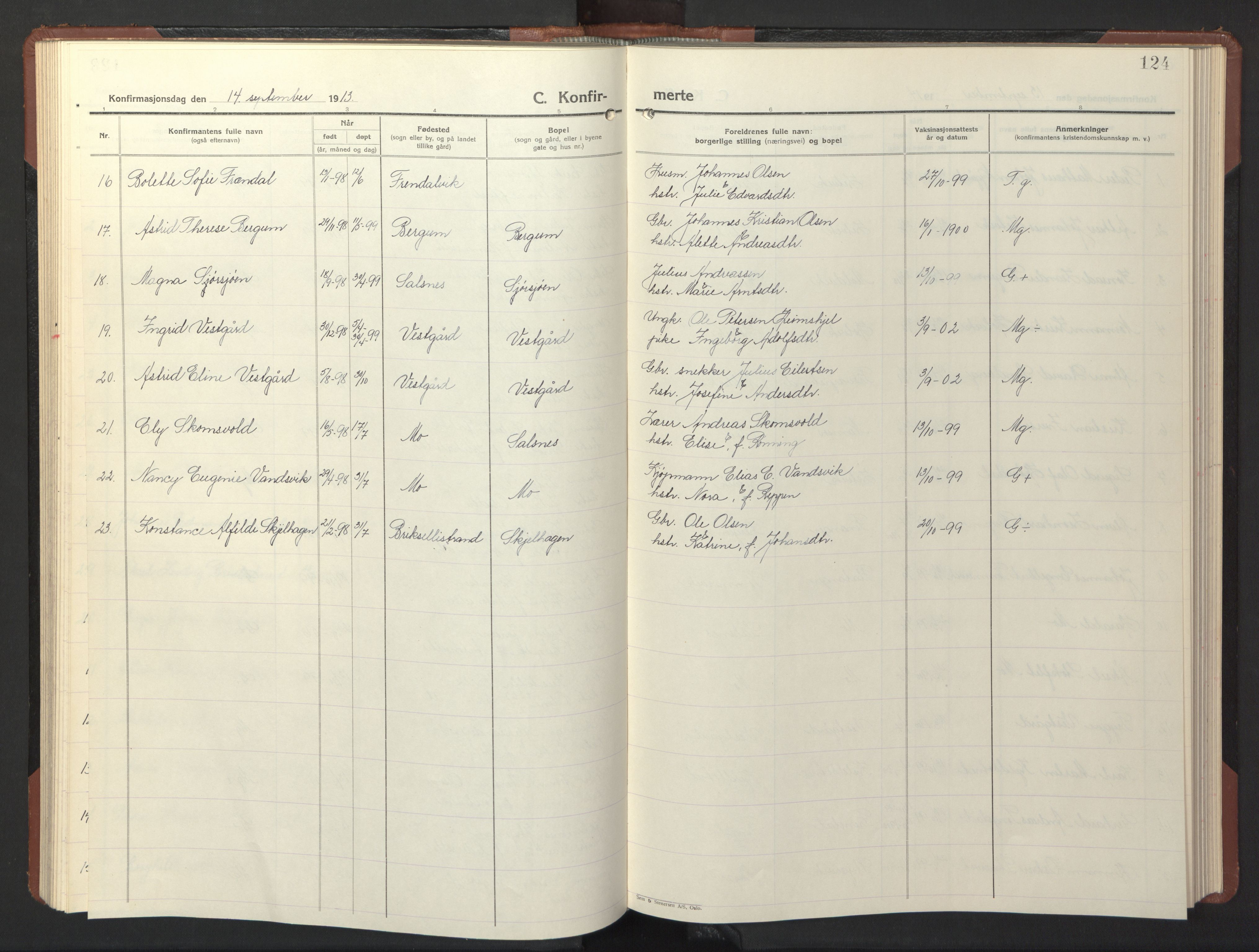 Ministerialprotokoller, klokkerbøker og fødselsregistre - Nord-Trøndelag, SAT/A-1458/773/L0625: Parish register (copy) no. 773C01, 1910-1952, p. 124