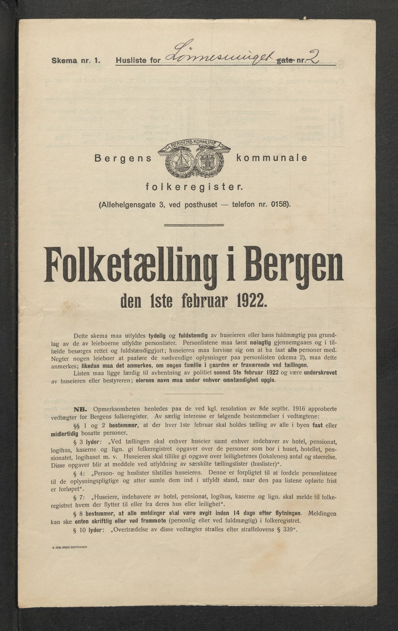 SAB, Municipal Census 1922 for Bergen, 1922, p. 23296