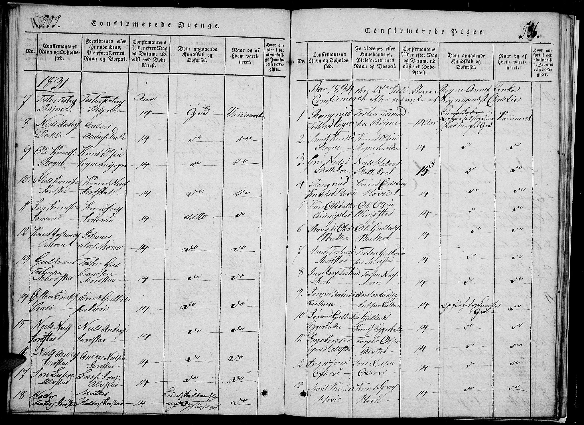 Slidre prestekontor, SAH/PREST-134/H/Ha/Hab/L0002: Parish register (copy) no. 2, 1814-1839, p. 555-556