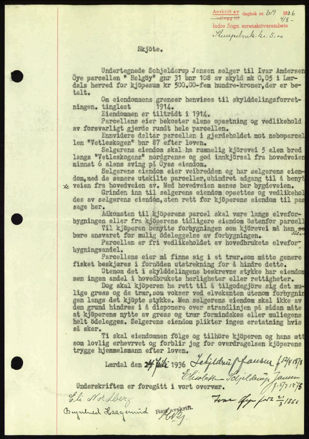 Indre Sogn tingrett, SAB/A-3301/1/G/Gb/Gba/L0030: Mortgage book no. 30, 1935-1937, Deed date: 04.08.1936