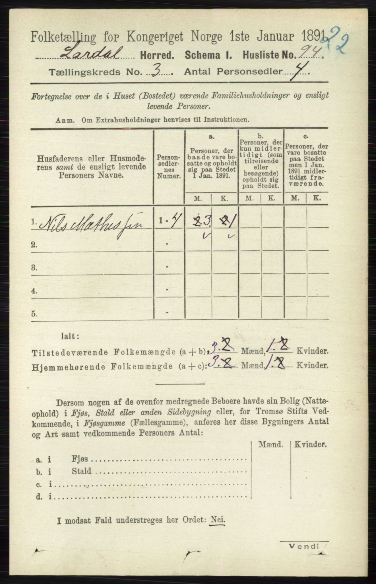 RA, 1891 census for 0728 Lardal, 1891, p. 1323