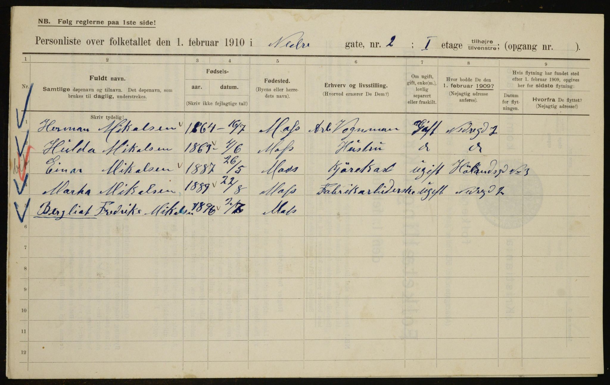 OBA, Municipal Census 1910 for Kristiania, 1910, p. 66832