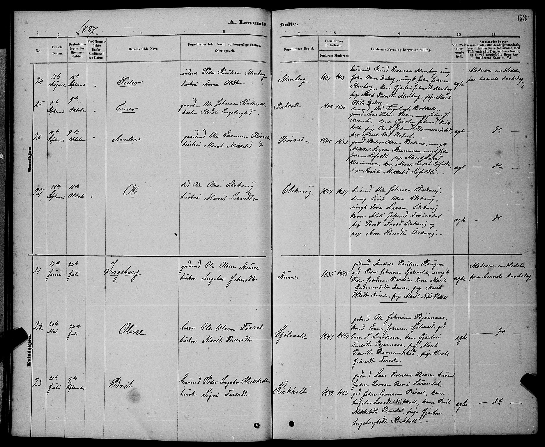 Ministerialprotokoller, klokkerbøker og fødselsregistre - Møre og Romsdal, AV/SAT-A-1454/598/L1077: Parish register (copy) no. 598C02, 1879-1891, p. 63