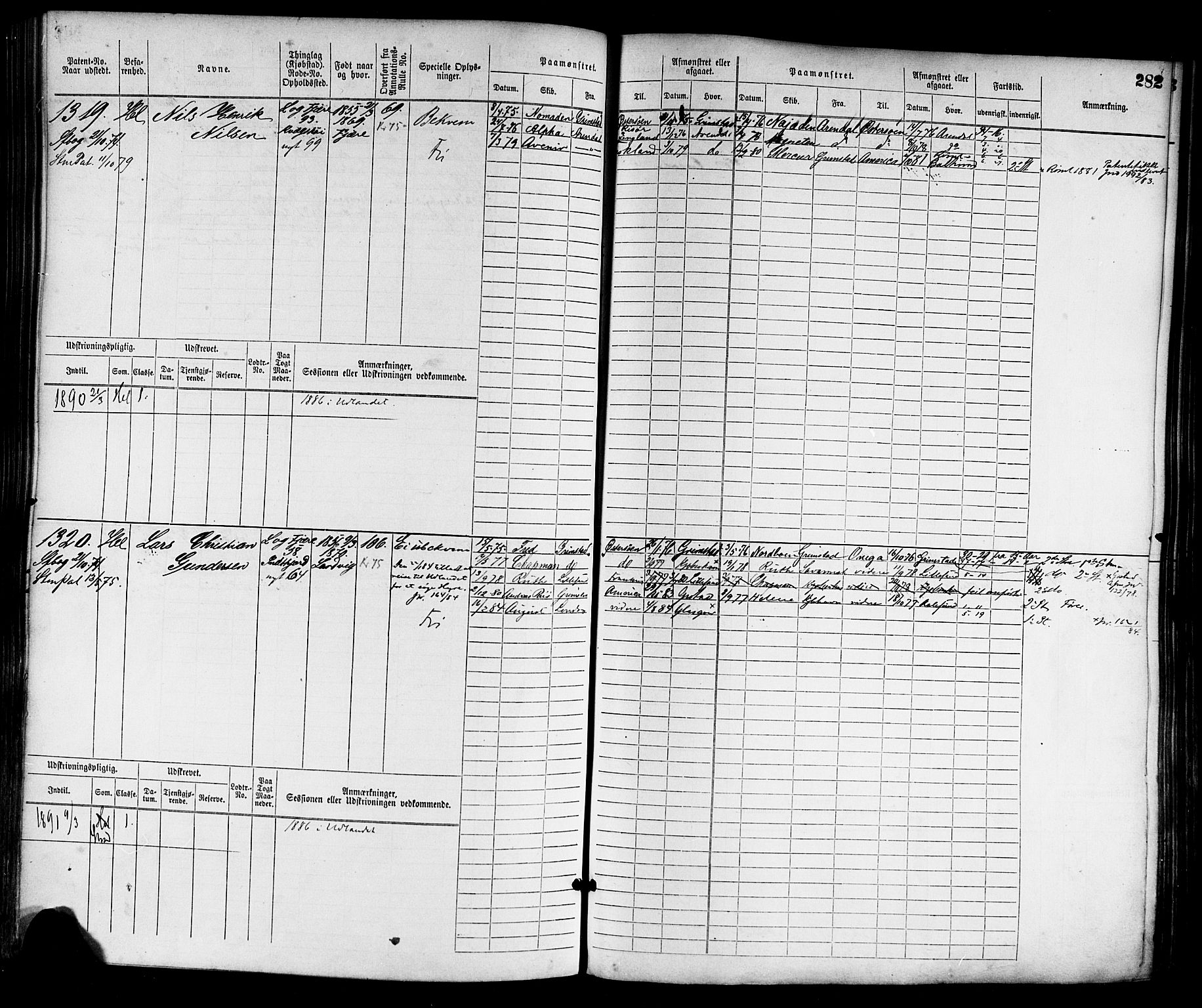 Grimstad mønstringskrets, SAK/2031-0013/F/Fb/L0002: Hovedrulle nr 759-1517, F-5, 1869-1877, p. 292