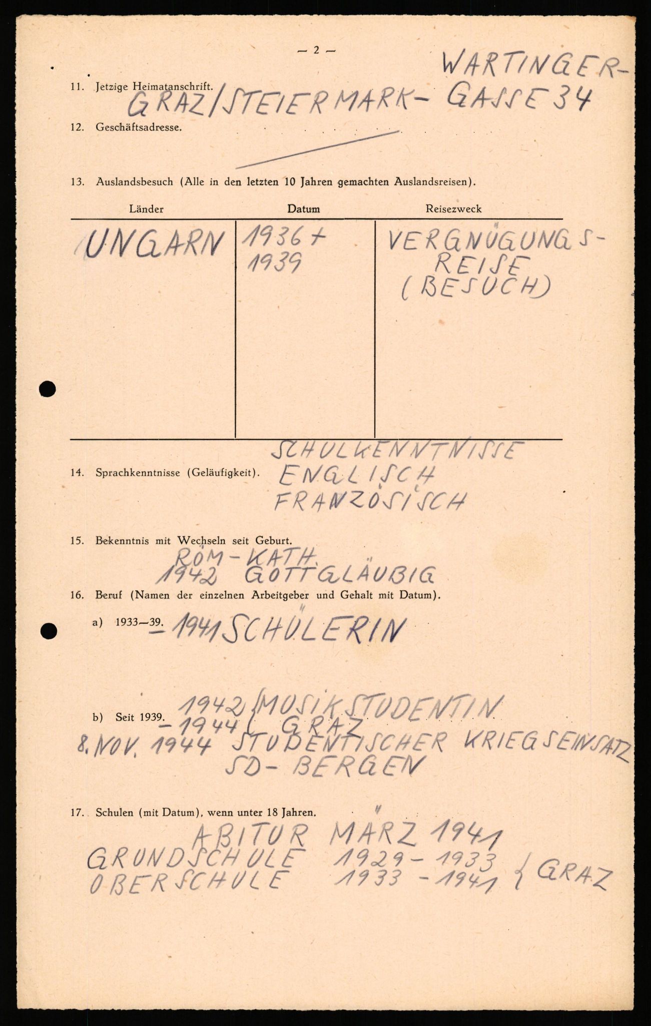 Forsvaret, Forsvarets overkommando II, AV/RA-RAFA-3915/D/Db/L0040: CI Questionaires. Tyske okkupasjonsstyrker i Norge. Østerrikere., 1945-1946, p. 236