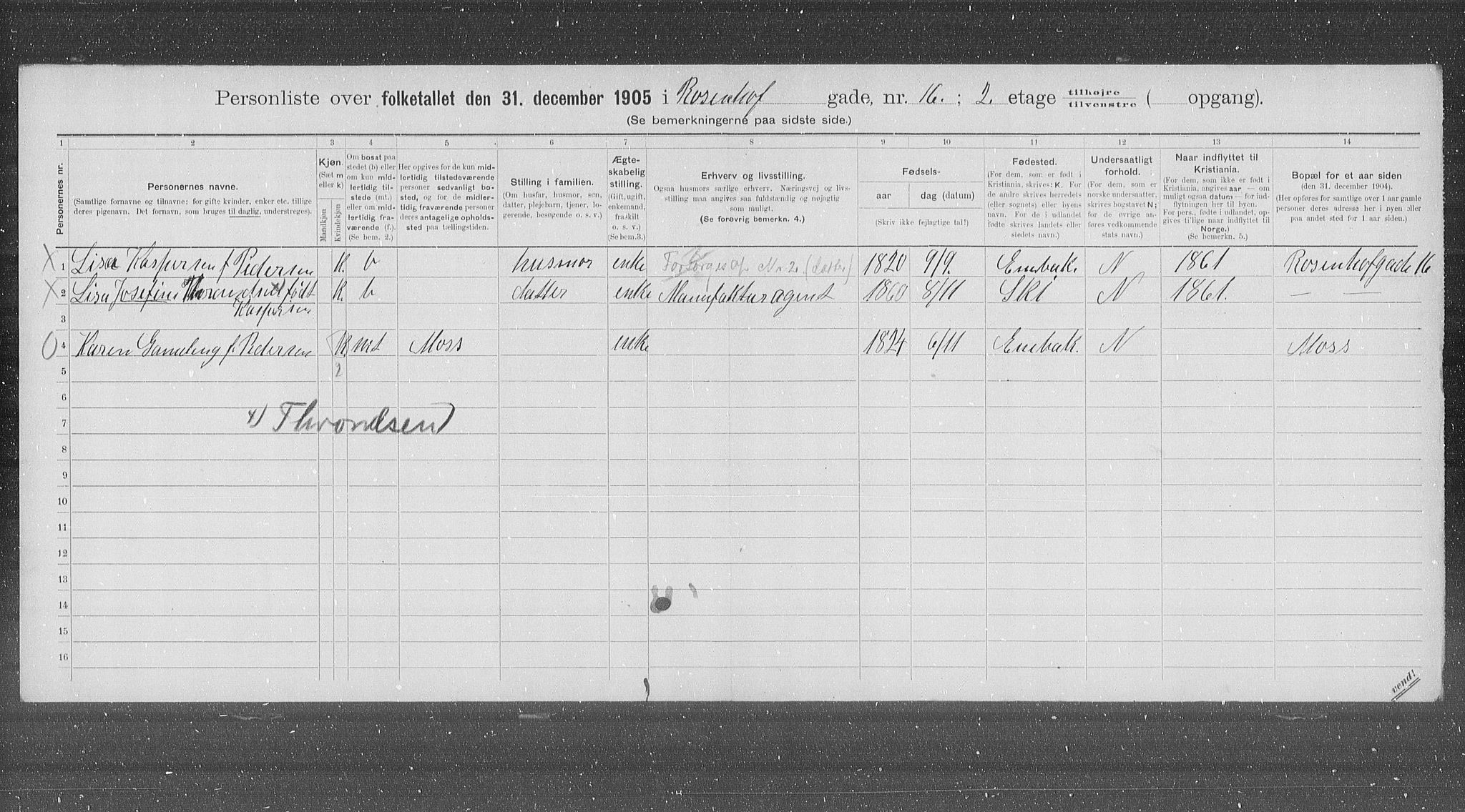 OBA, Municipal Census 1905 for Kristiania, 1905, p. 44116