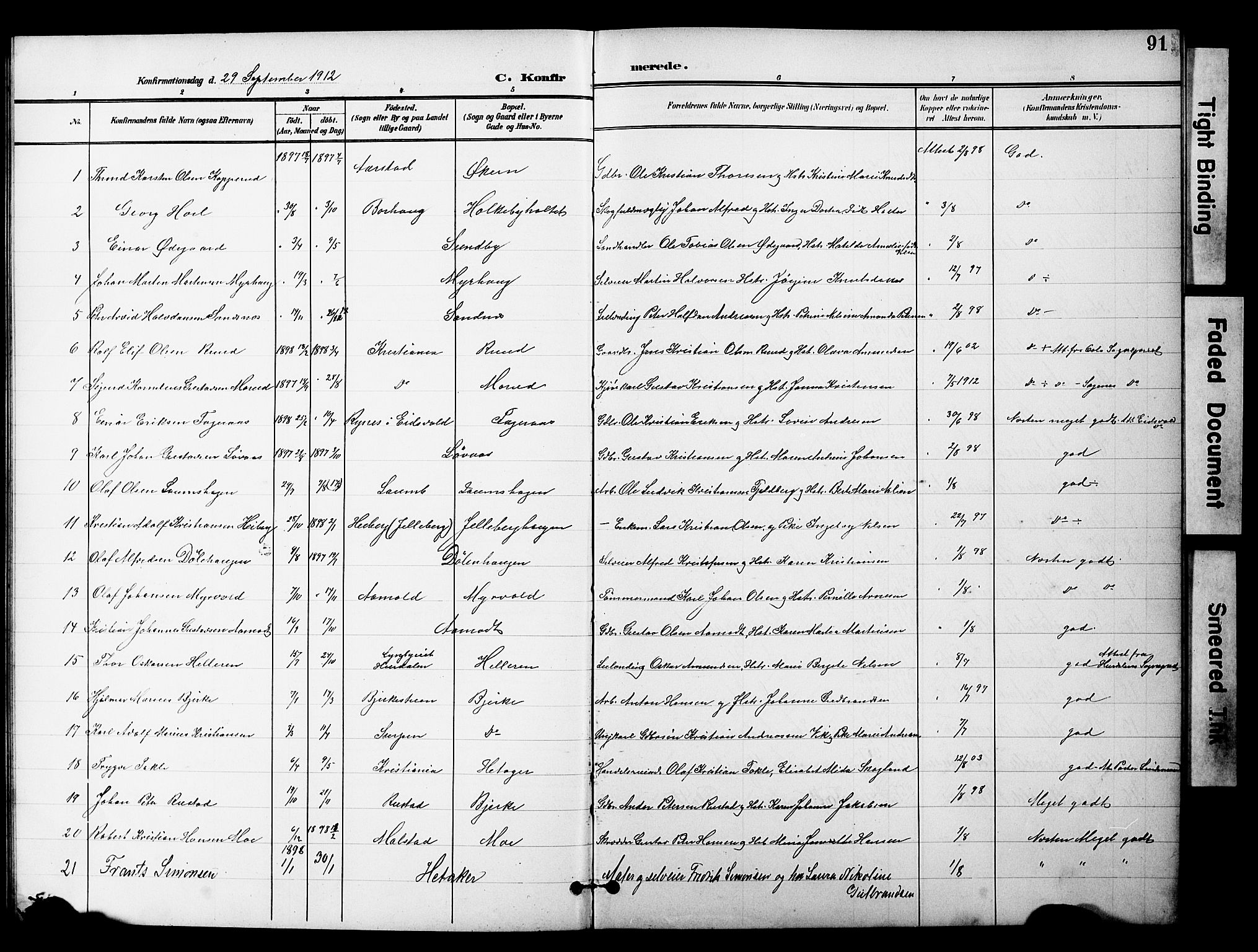 Nannestad prestekontor Kirkebøker, SAO/A-10414a/G/Gc/L0001: Parish register (copy) no. III 1, 1901-1916, p. 91