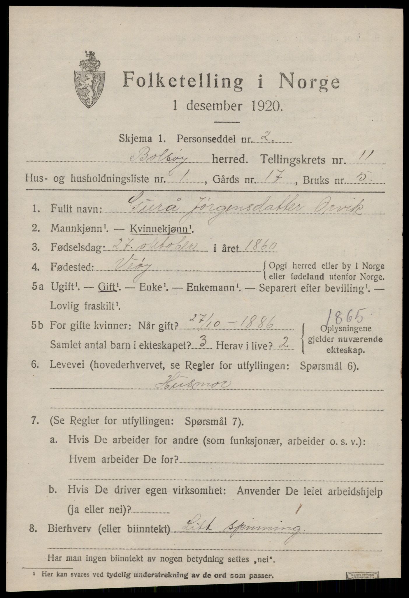 SAT, 1920 census for Bolsøy, 1920, p. 11273