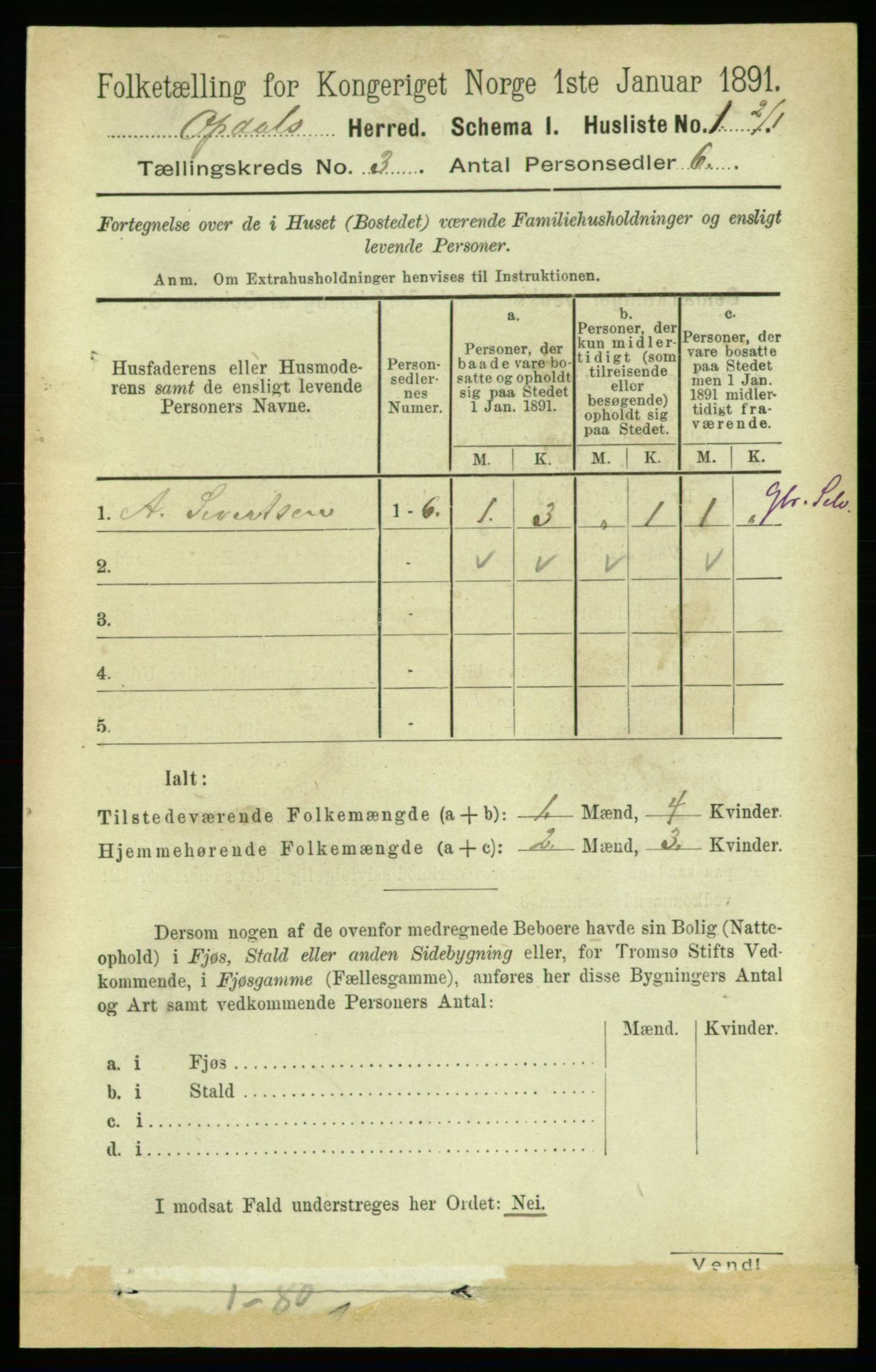 RA, 1891 census for 1634 Oppdal, 1891, p. 1146