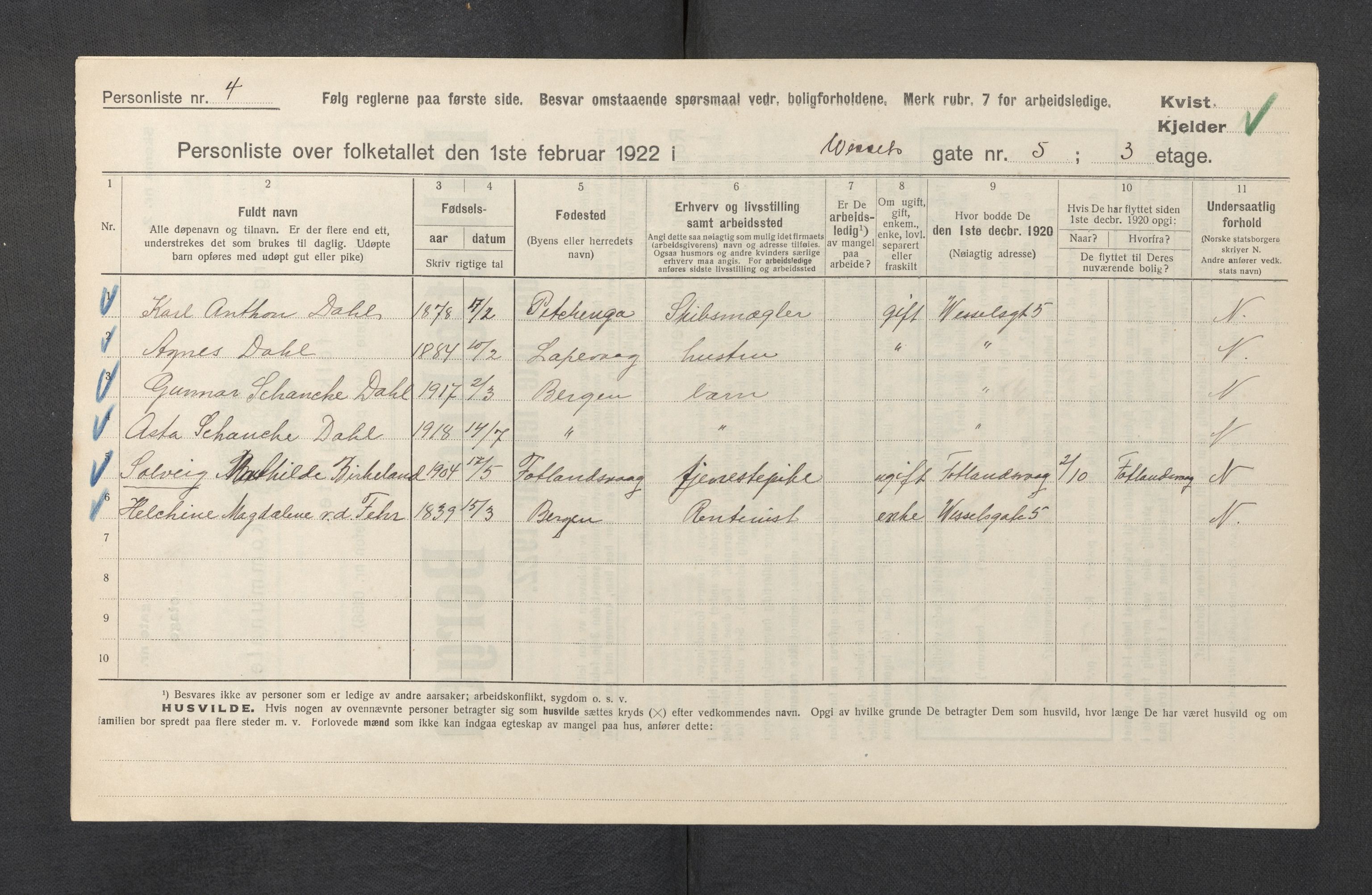 SAB, Municipal Census 1922 for Bergen, 1922, p. 47614