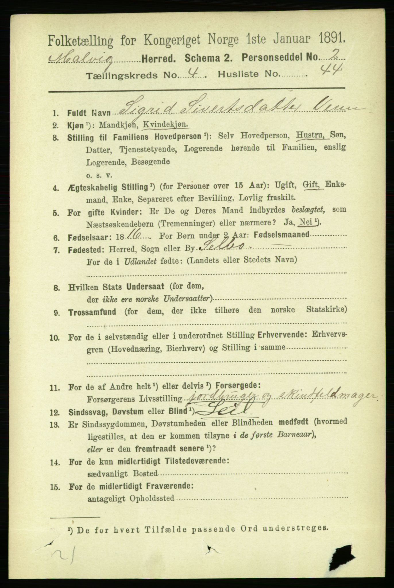 RA, 1891 census for 1663 Malvik, 1891, p. 3004