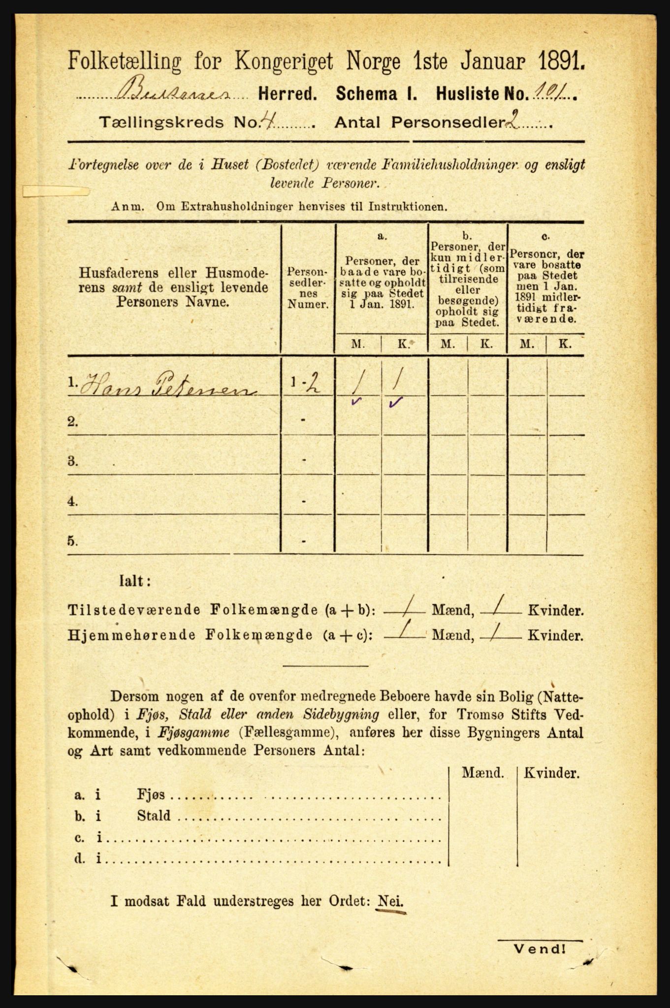 RA, 1891 census for 1860 Buksnes, 1891, p. 3001