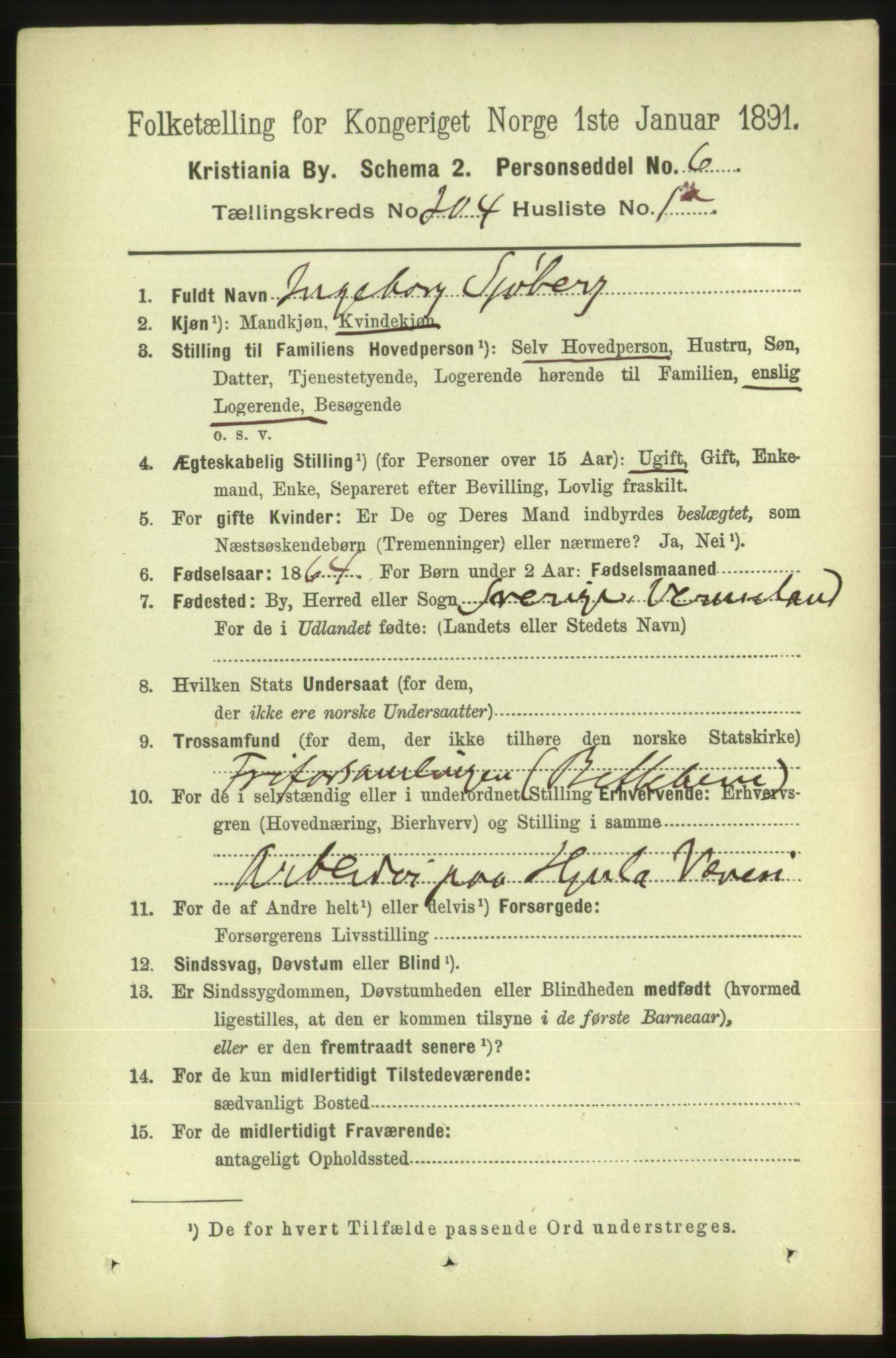 RA, 1891 census for 0301 Kristiania, 1891, p. 122911