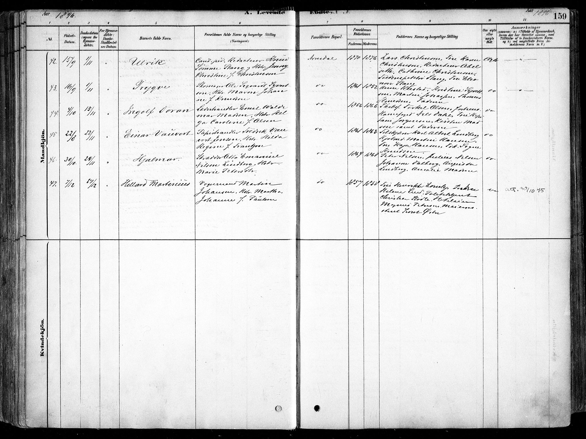 Arendal sokneprestkontor, Trefoldighet, AV/SAK-1111-0040/F/Fa/L0008: Parish register (official) no. A 8, 1878-1899, p. 159