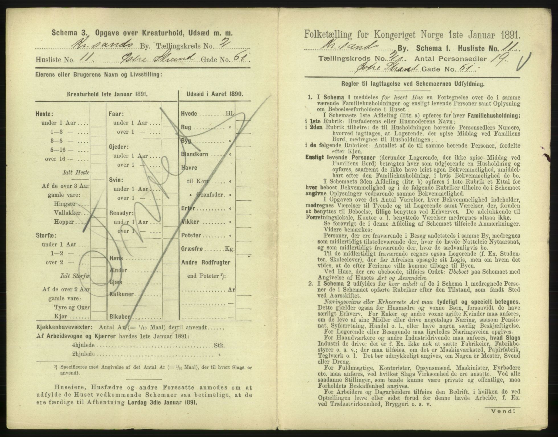 RA, 1891 census for 1001 Kristiansand, 1891, p. 290