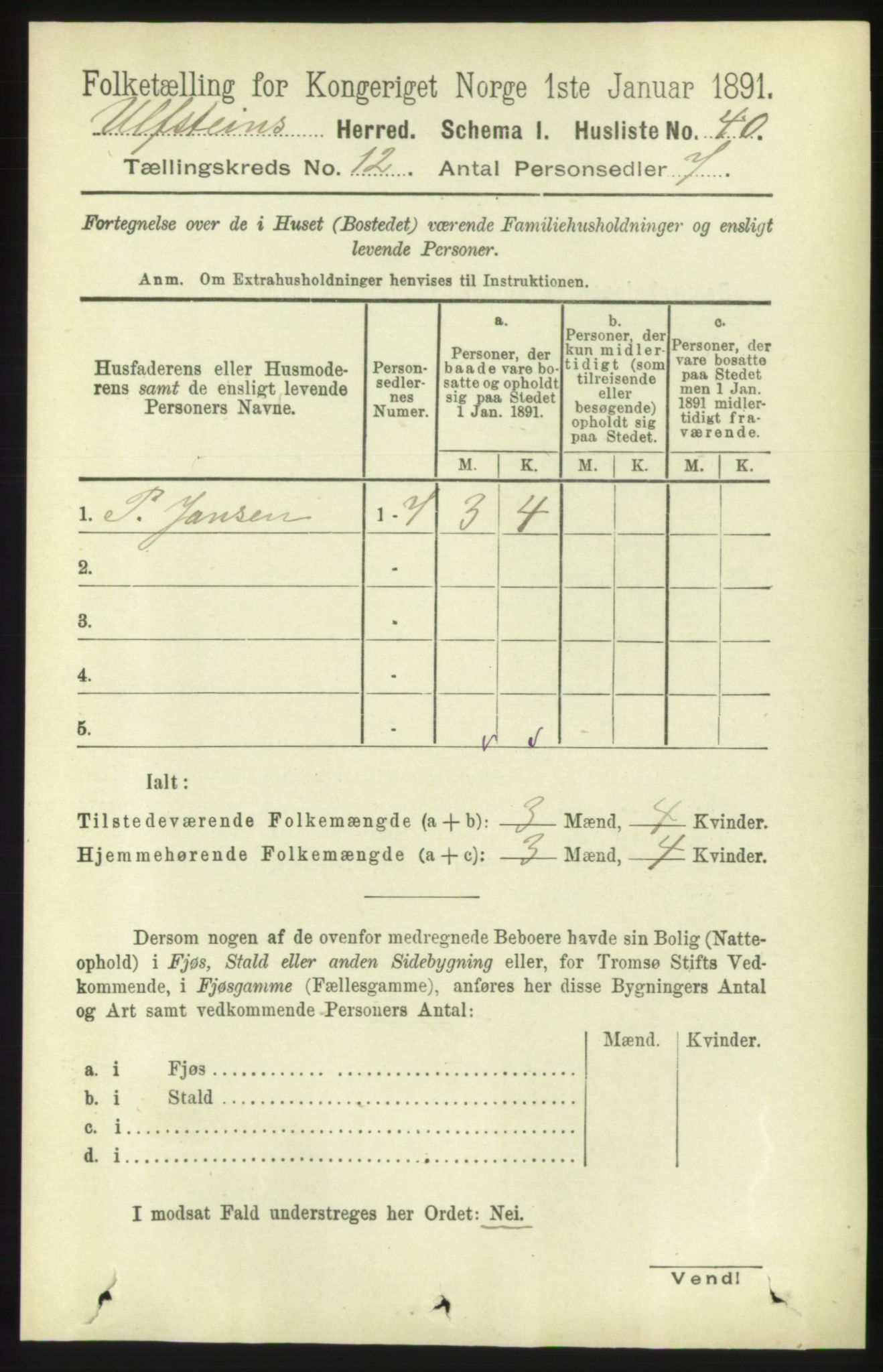 RA, 1891 census for 1516 Ulstein, 1891, p. 3844