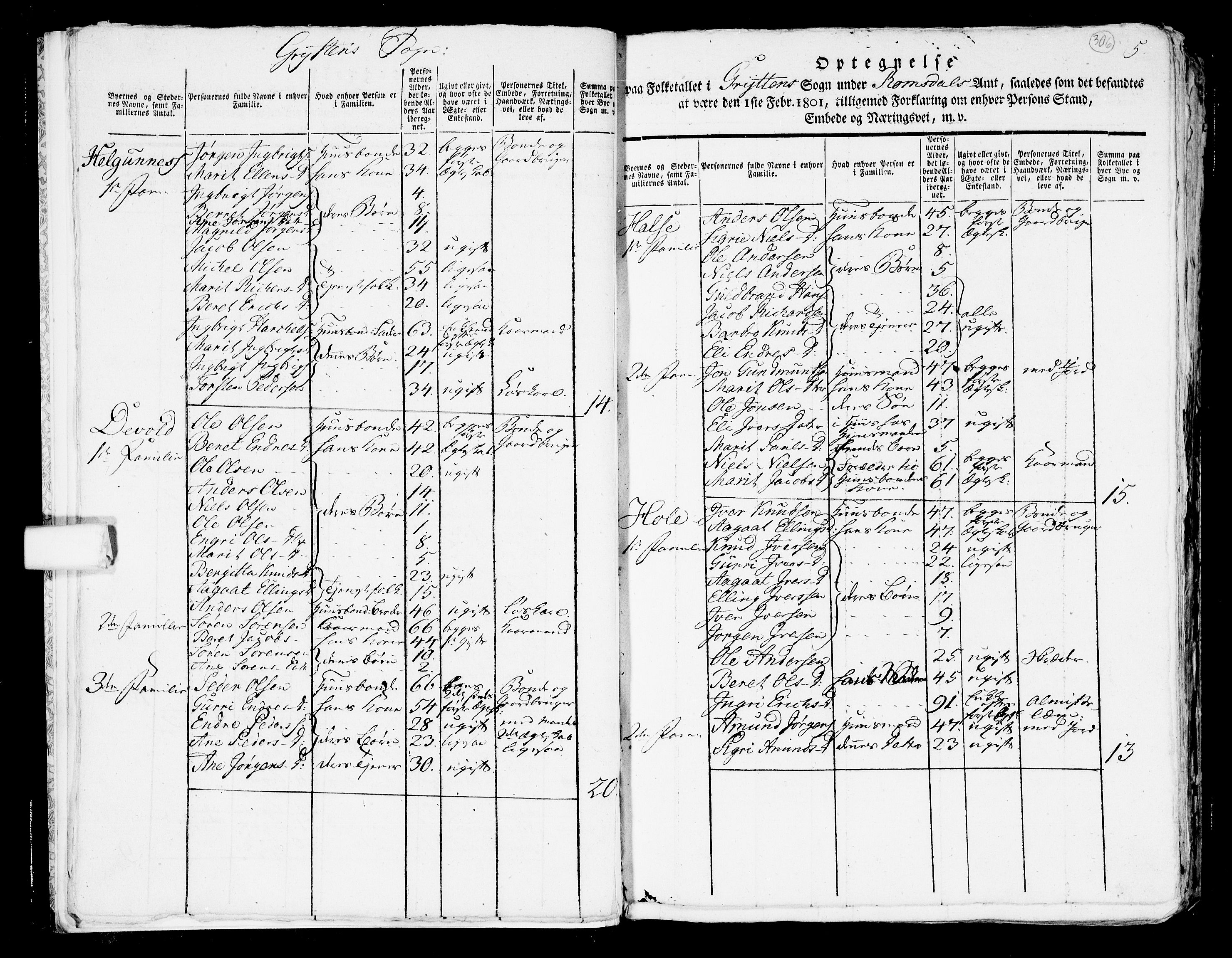 RA, 1801 census for 1539P Grytten, 1801, p. 305b-306a
