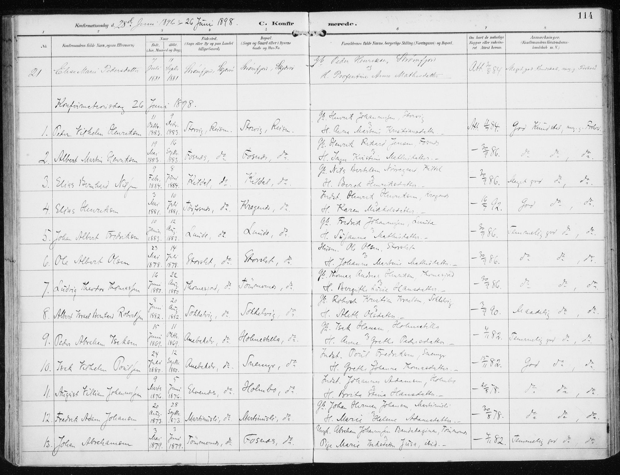 Skjervøy sokneprestkontor, AV/SATØ-S-1300/H/Ha/Haa/L0017kirke: Parish register (official) no. 17, 1895-1911, p. 114