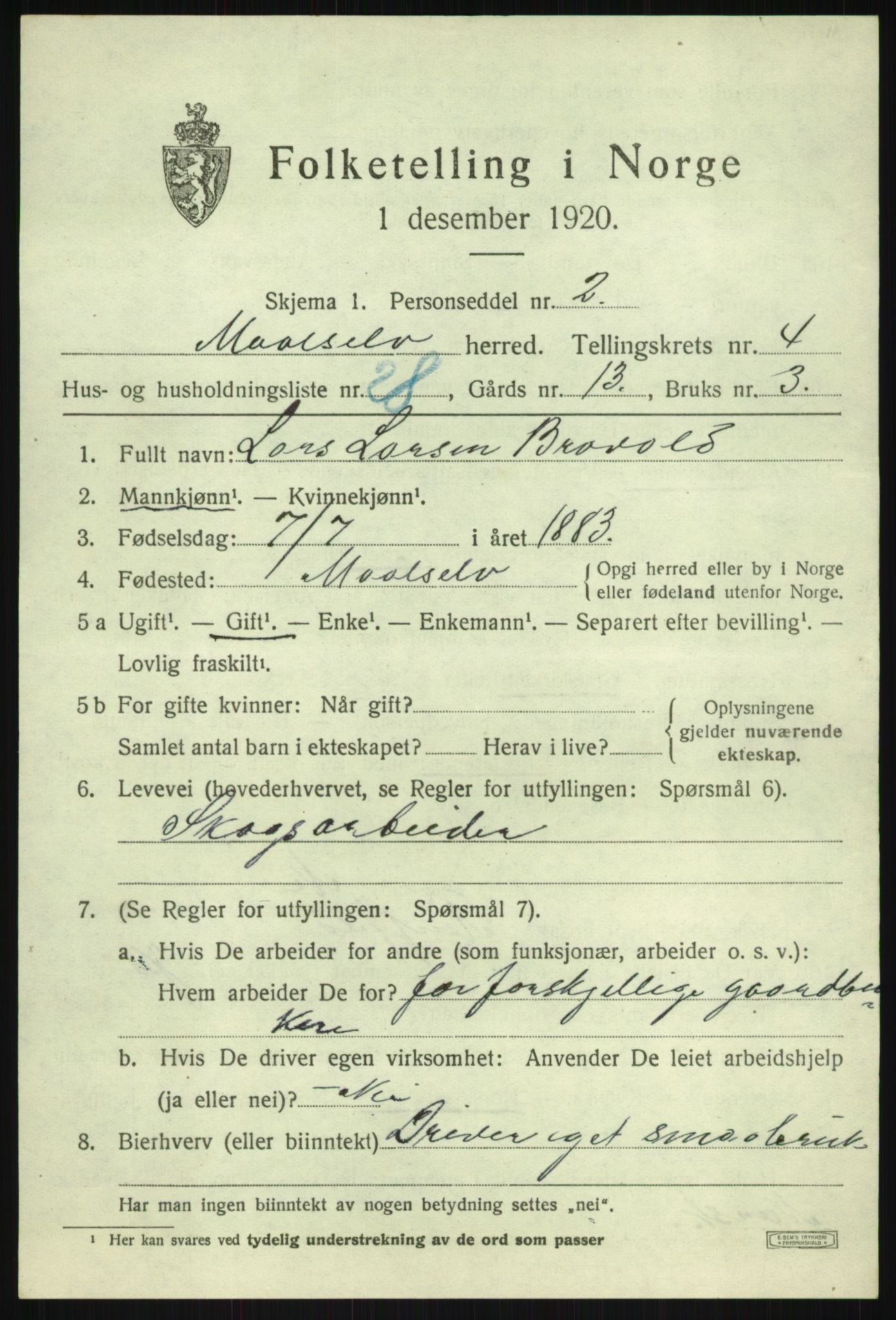 SATØ, 1920 census for Målselv, 1920, p. 3143