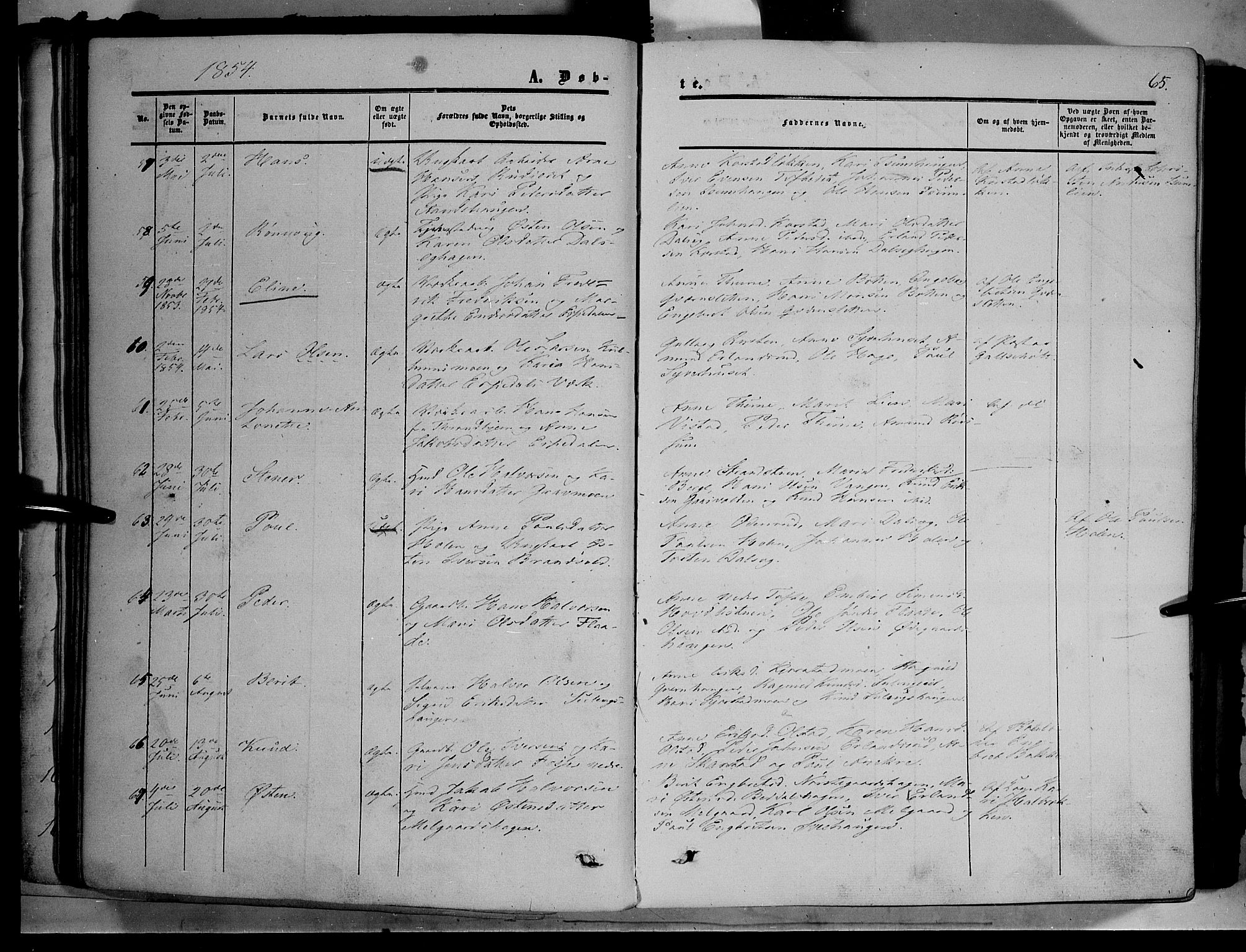 Sør-Fron prestekontor, AV/SAH-PREST-010/H/Ha/Haa/L0001: Parish register (official) no. 1, 1849-1863, p. 65