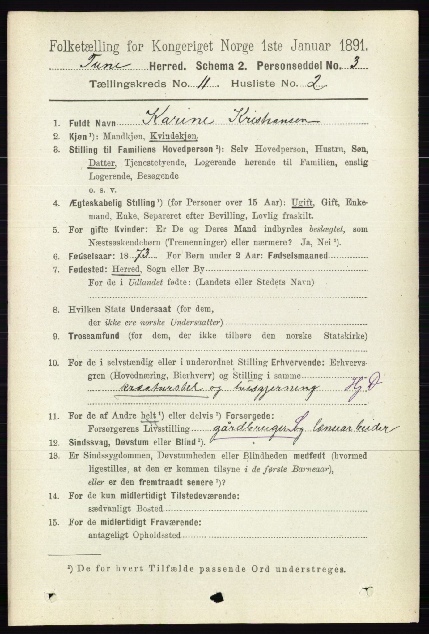 RA, 1891 census for 0130 Tune, 1891, p. 6950