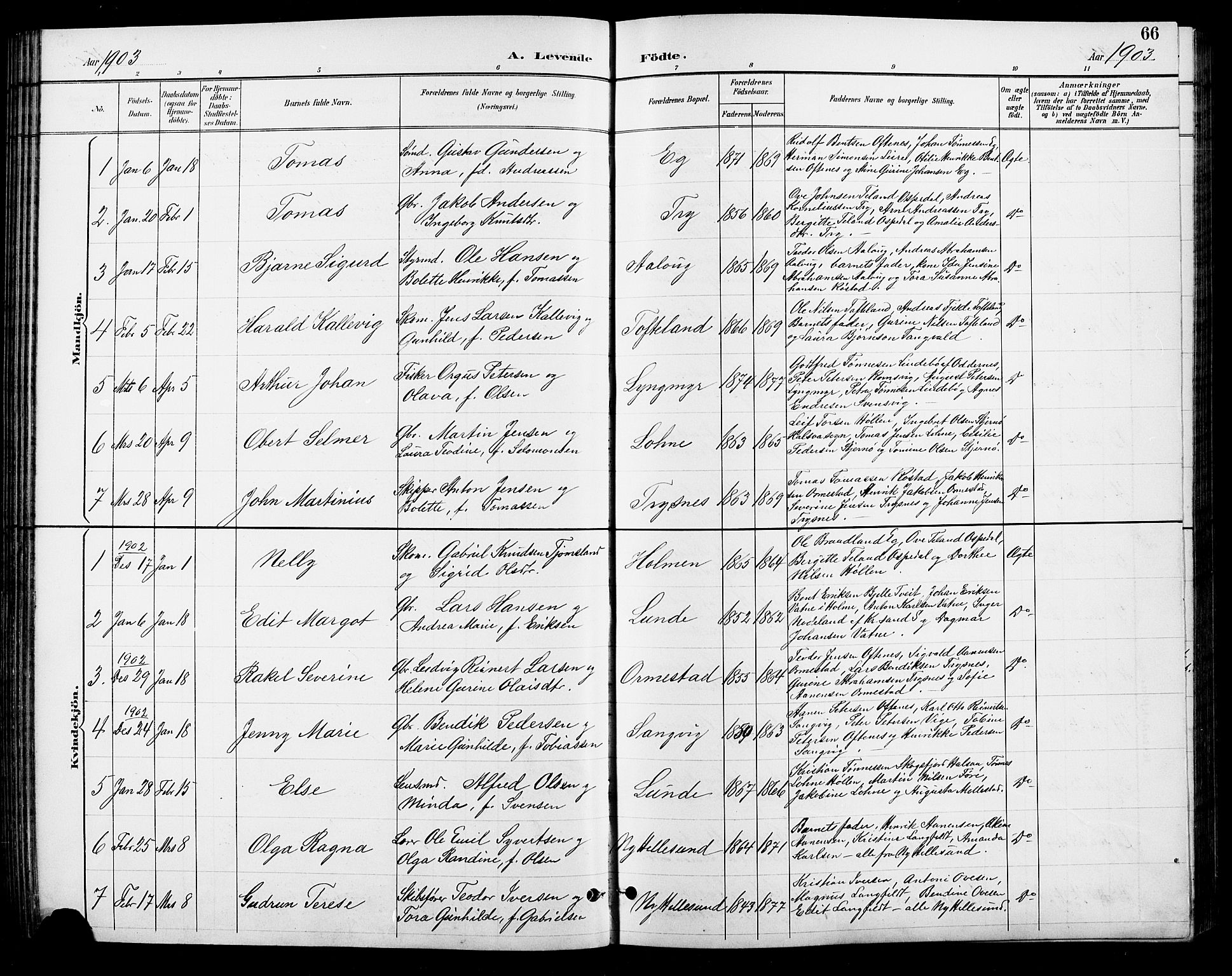 Søgne sokneprestkontor, SAK/1111-0037/F/Fb/Fbb/L0006: Parish register (copy) no. B 6, 1892-1911, p. 66