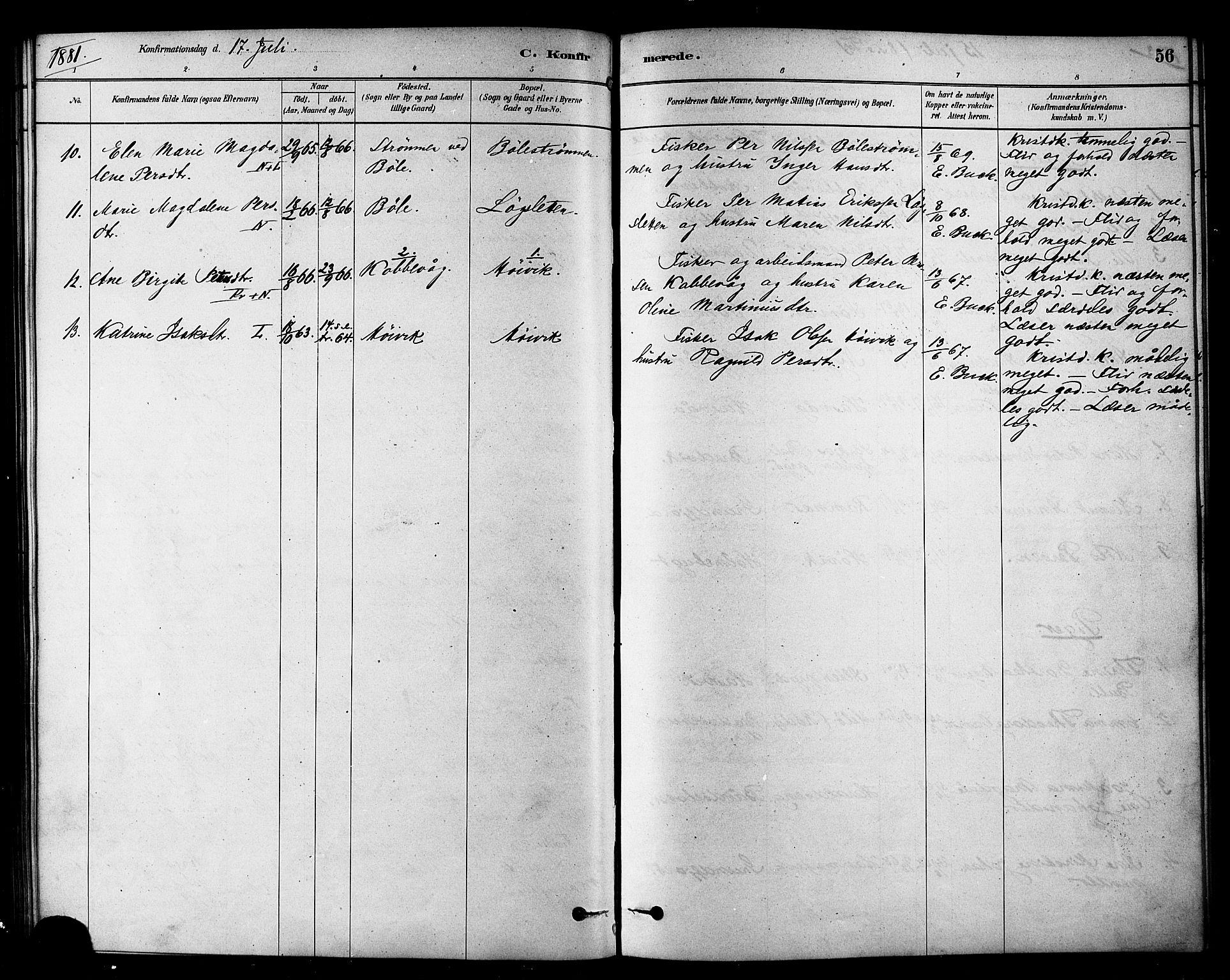 Loppa sokneprestkontor, AV/SATØ-S-1339/H/Ha/L0007kirke: Parish register (official) no. 7, 1879-1889, p. 56