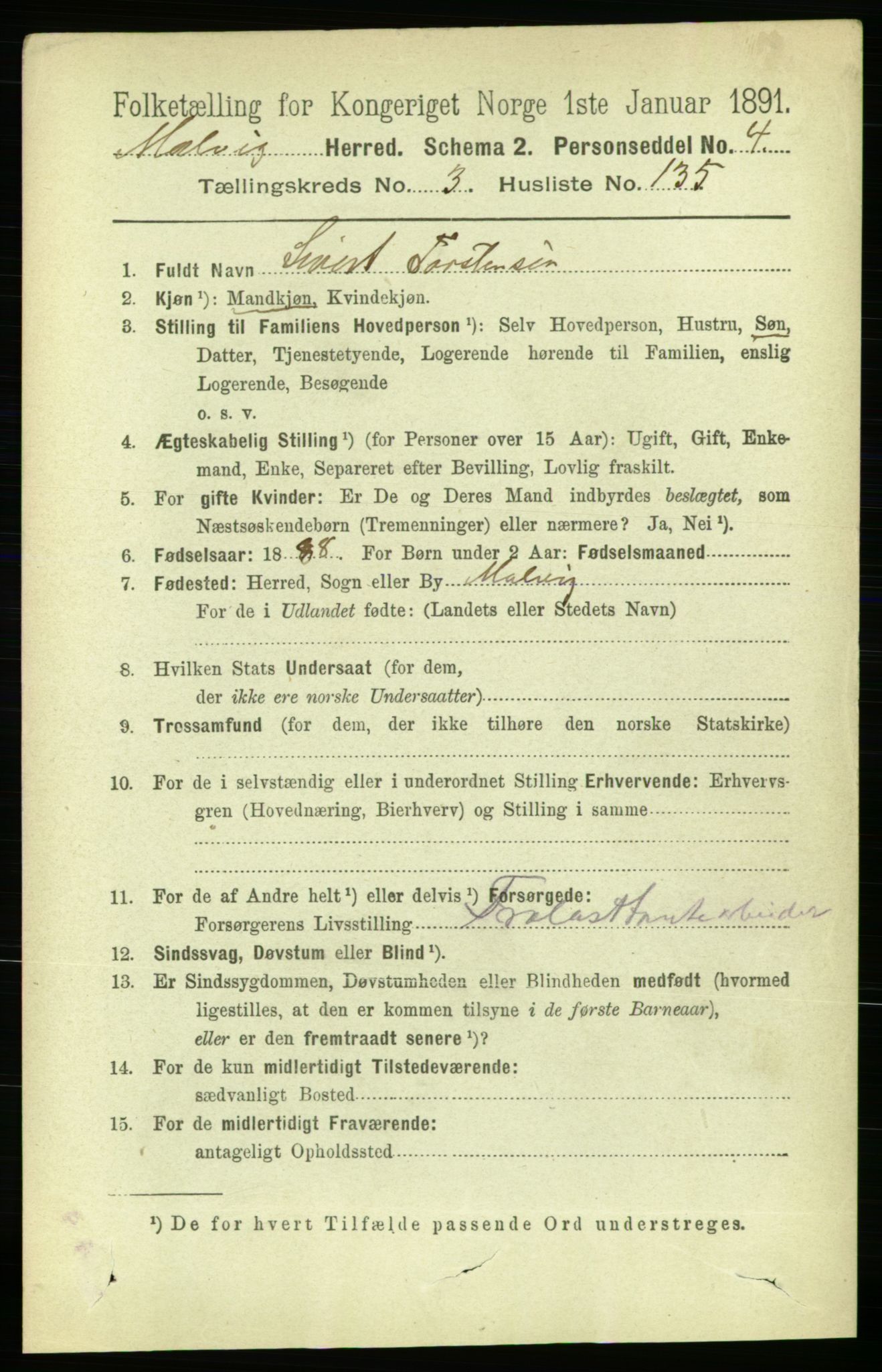 RA, 1891 census for 1663 Malvik, 1891, p. 2640