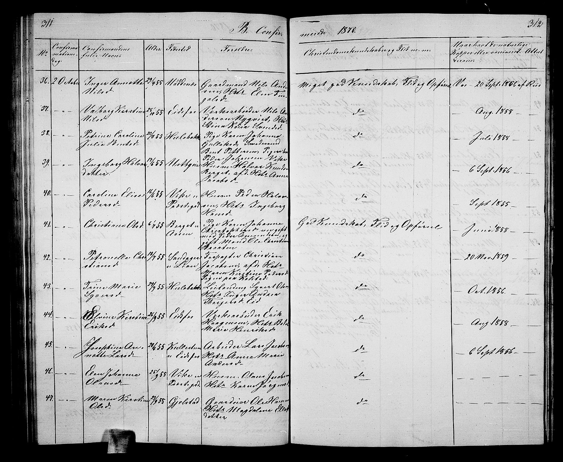 Hof kirkebøker, SAKO/A-64/G/Ga/L0002: Parish register (copy) no. I 2, 1859-1873, p. 311-312