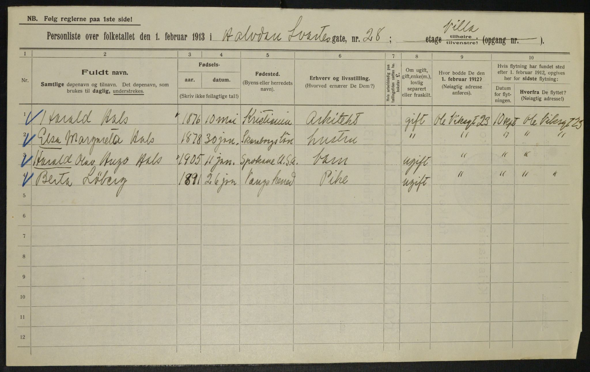 OBA, Municipal Census 1913 for Kristiania, 1913, p. 34264