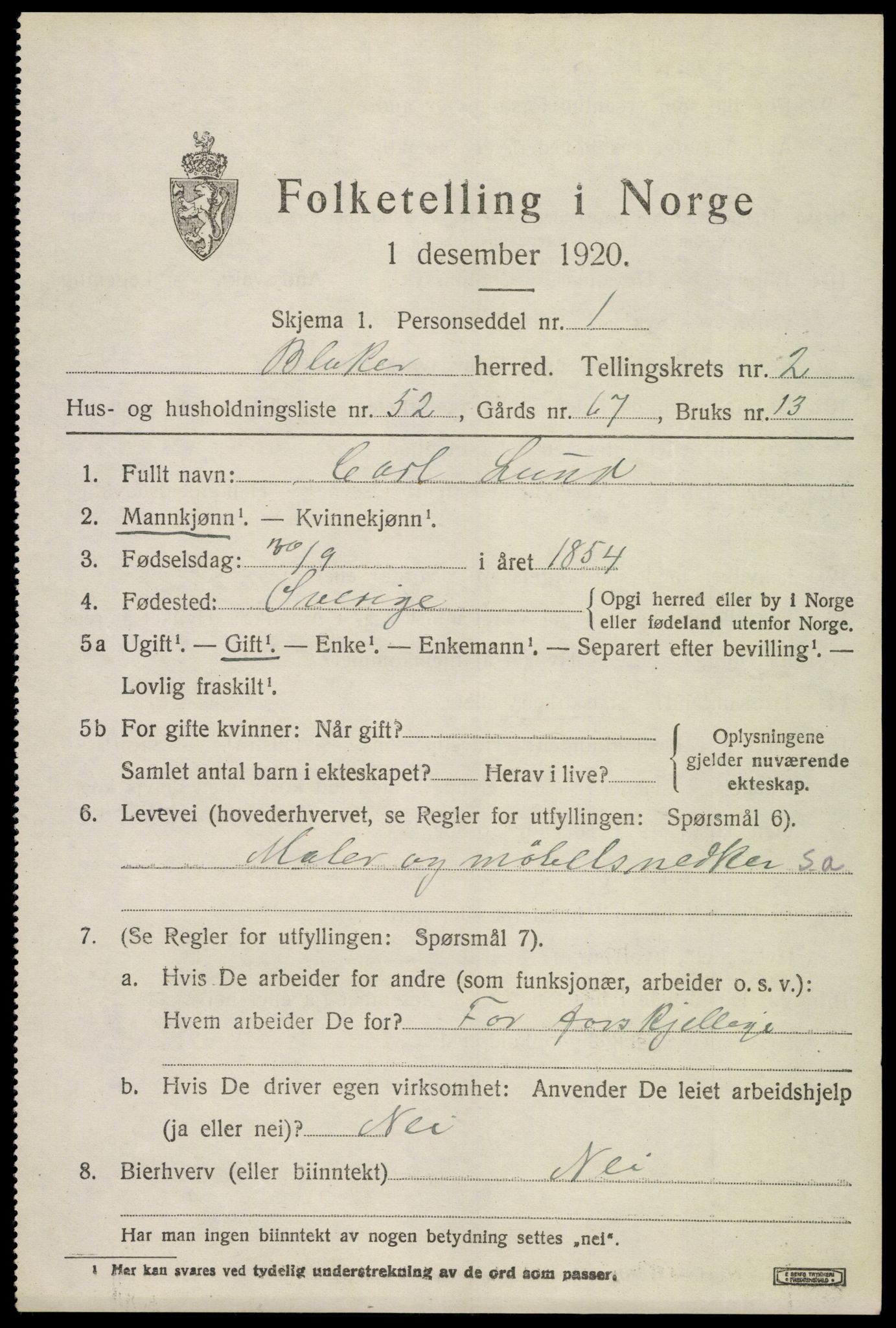 SAO, 1920 census for Blaker, 1920, p. 2025