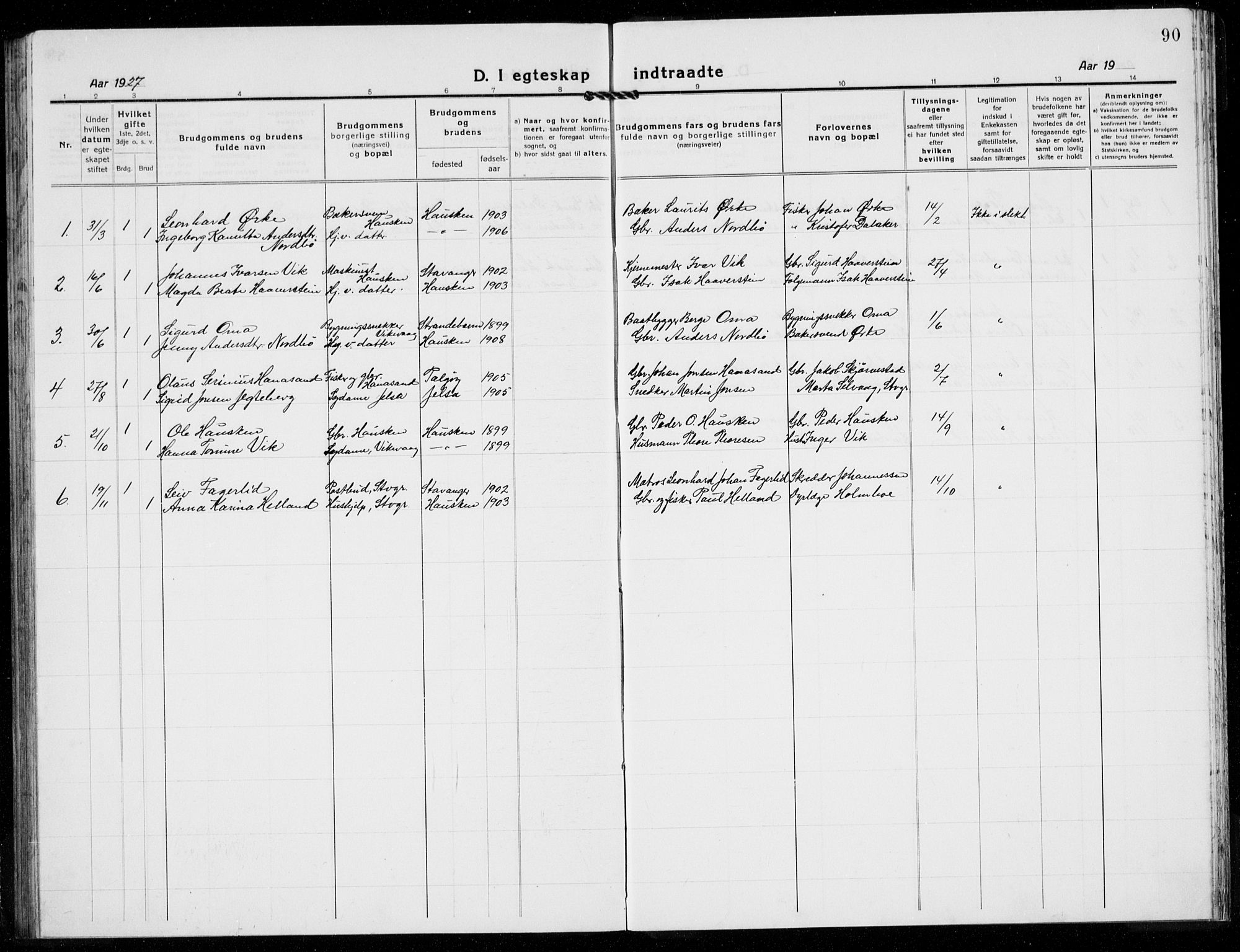 Rennesøy sokneprestkontor, SAST/A -101827/H/Ha/Hab/L0014: Parish register (copy) no. B 13, 1918-1937, p. 90