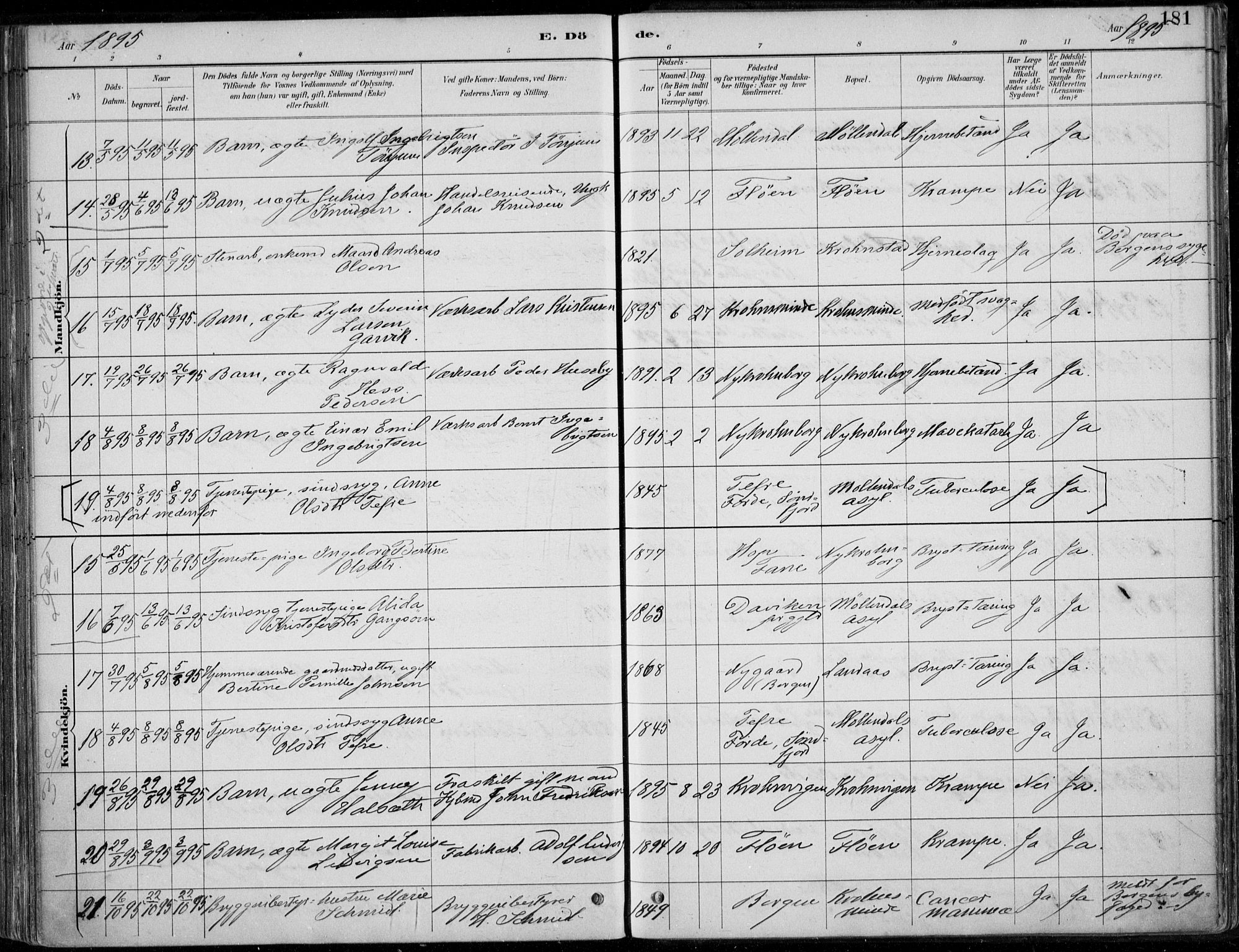 Årstad Sokneprestembete, AV/SAB-A-79301/H/Haa/L0006: Parish register (official) no. B 1, 1886-1901, p. 181