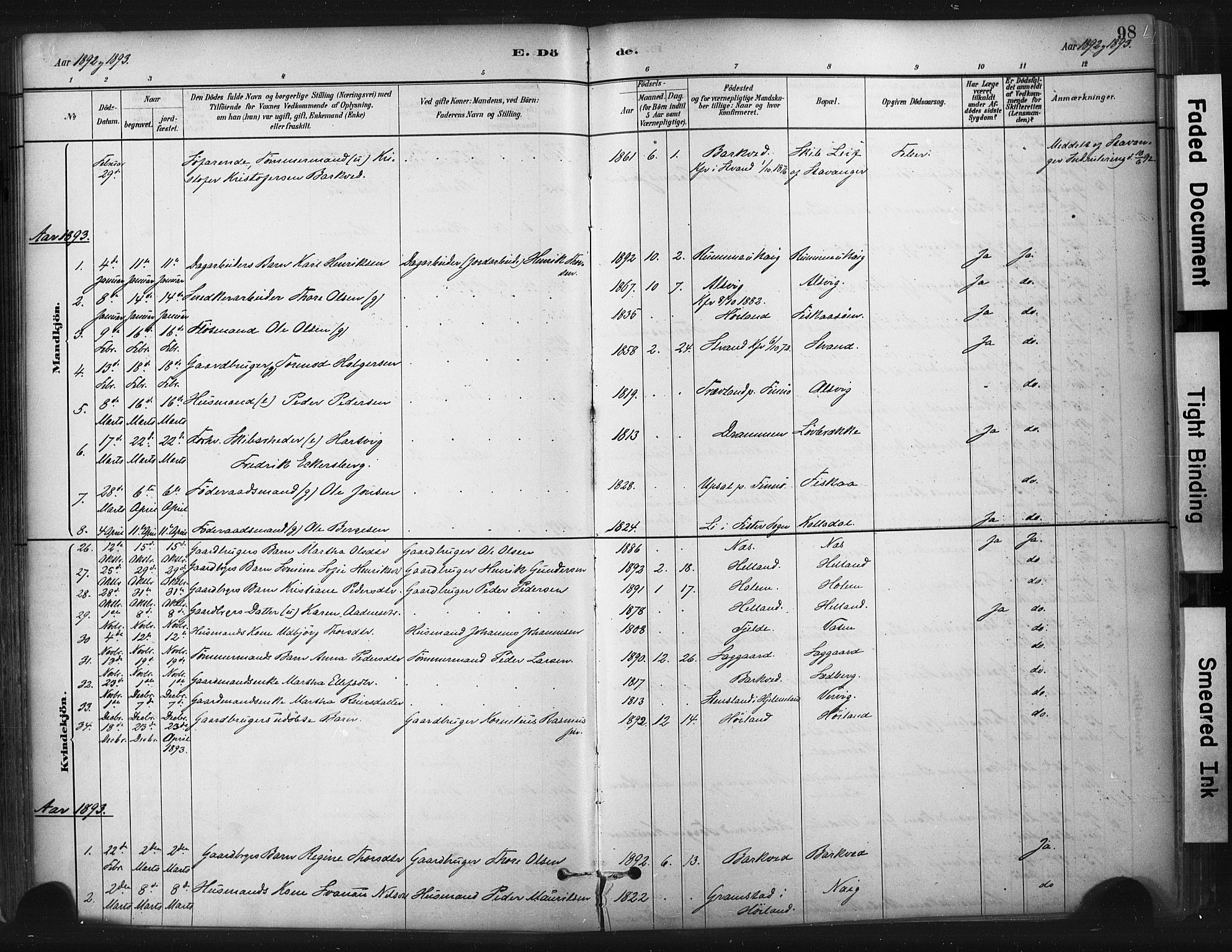 Strand sokneprestkontor, SAST/A-101828/H/Ha/Haa/L0010: Parish register (official) no. A 10, 1882-1929, p. 98