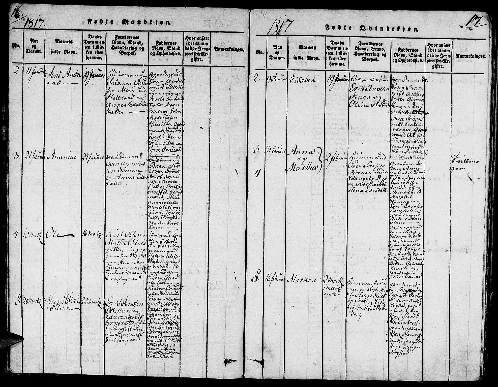 Håland sokneprestkontor, SAST/A-101802/001/30BA/L0004: Parish register (official) no. A 4, 1815-1829, p. 16-17