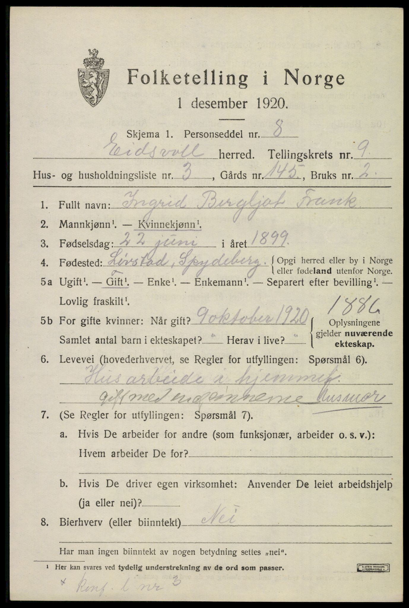 SAO, 1920 census for Eidsvoll, 1920, p. 14293