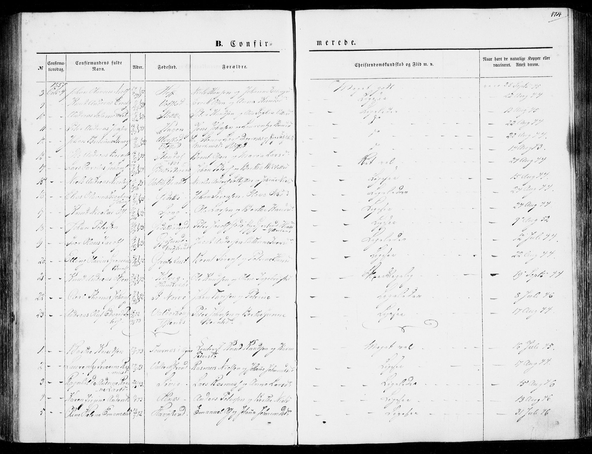 Ministerialprotokoller, klokkerbøker og fødselsregistre - Møre og Romsdal, AV/SAT-A-1454/528/L0397: Parish register (official) no. 528A08, 1848-1858, p. 174