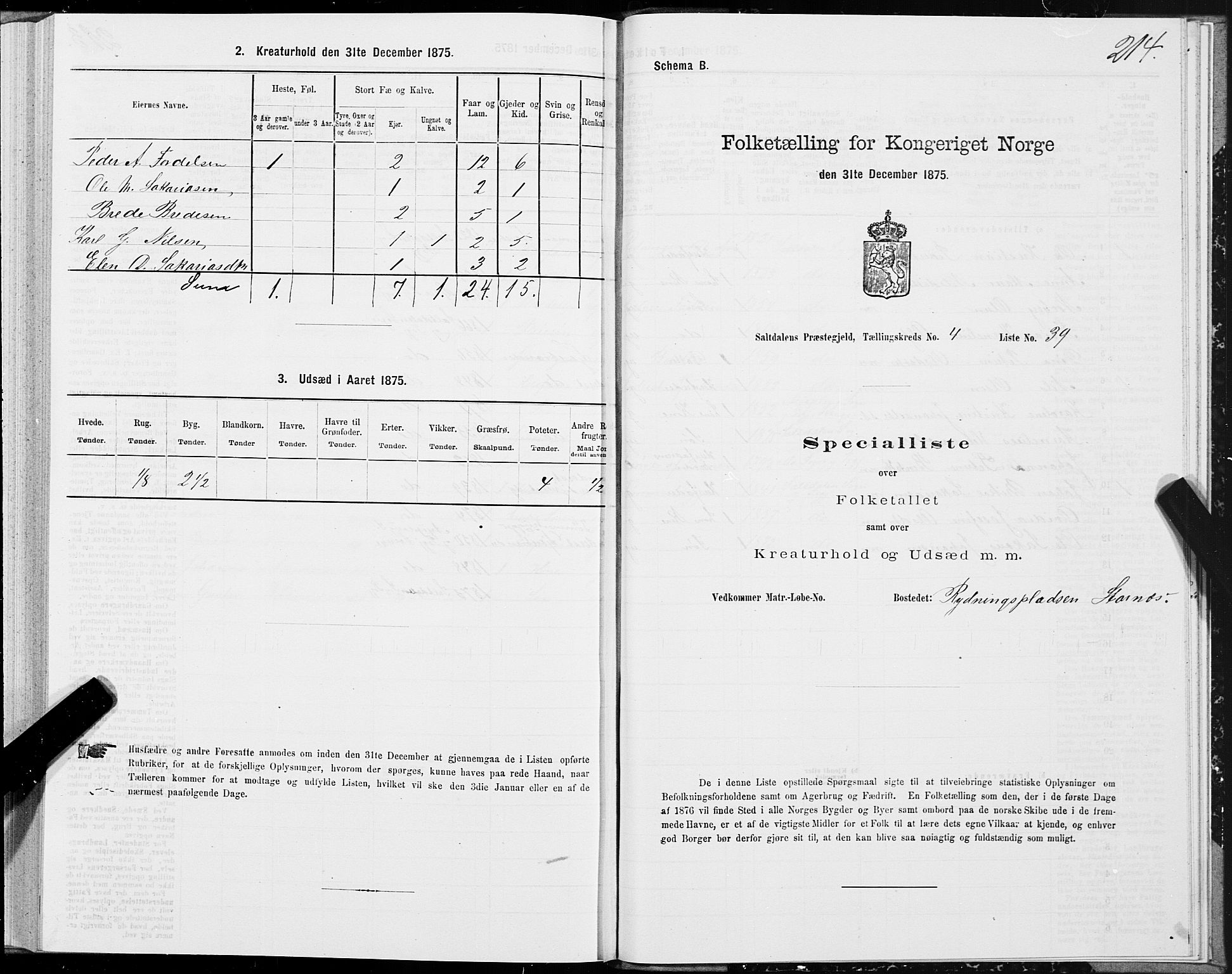 SAT, 1875 census for 1840P Saltdal, 1875, p. 2214