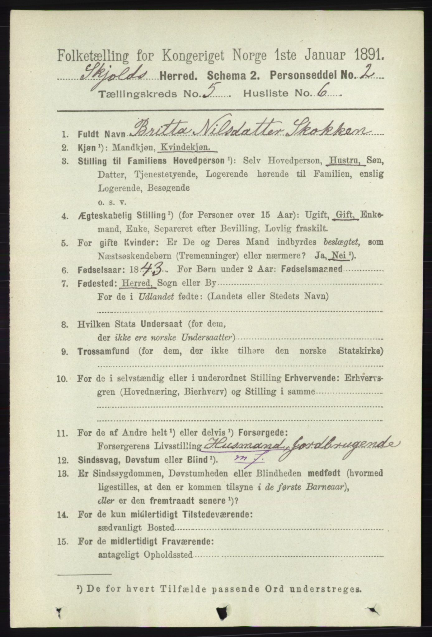 RA, 1891 census for 1154 Skjold, 1891, p. 790