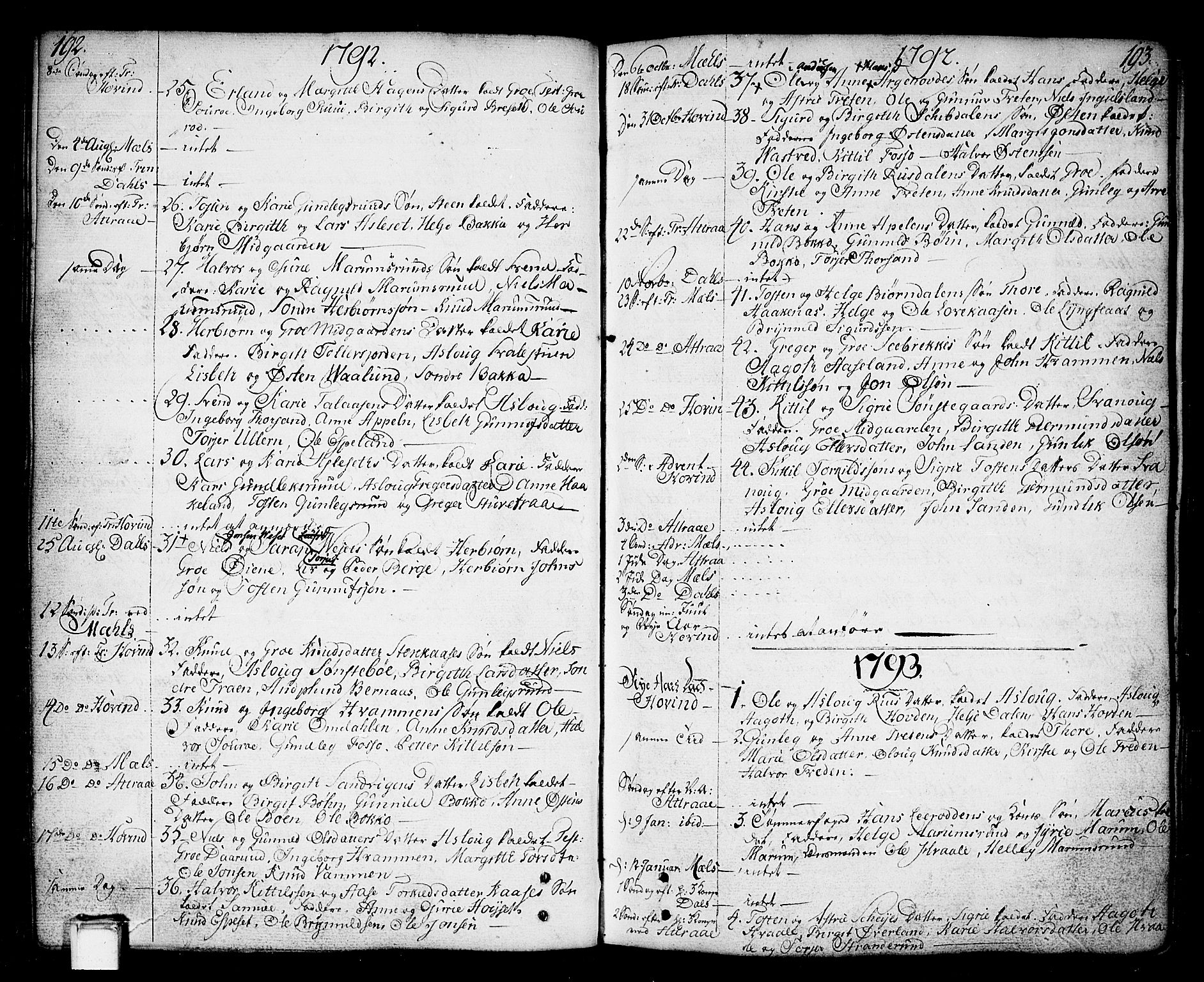 Tinn kirkebøker, SAKO/A-308/F/Fa/L0002: Parish register (official) no. I 2, 1757-1810, p. 192-193