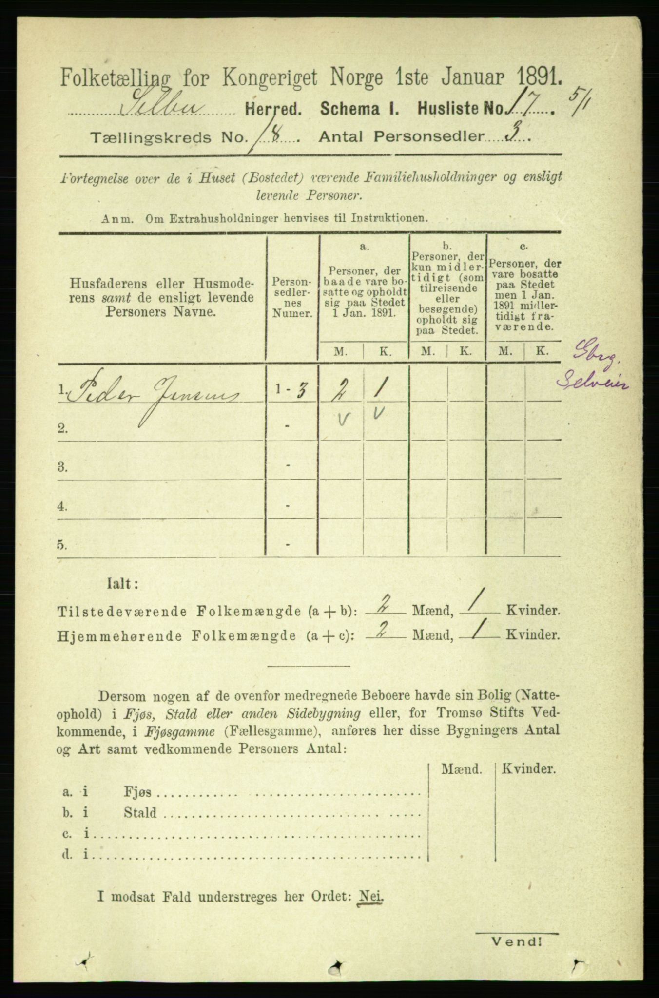 RA, 1891 census for 1664 Selbu, 1891, p. 6450