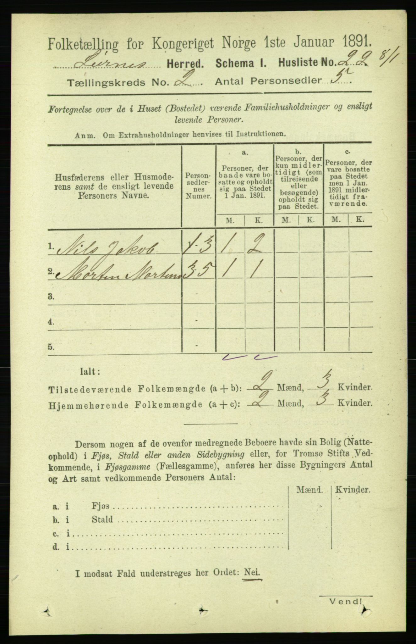 RA, 1891 census for 1737 Lierne, 1891, p. 523