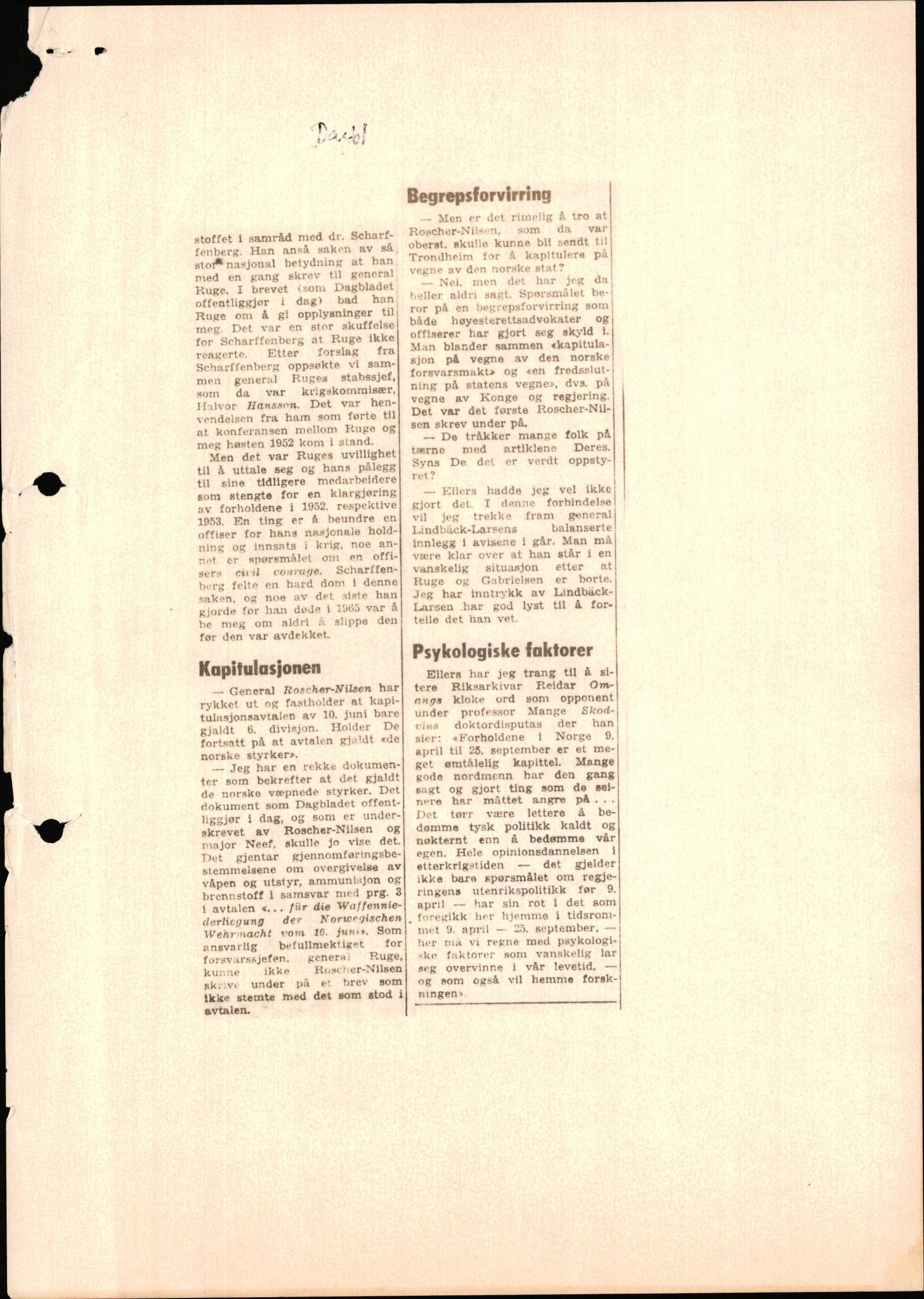 Forsvaret, Forsvarets krigshistoriske avdeling, RA/RAFA-2017/Y/Yf/L0199: II-C-11-2101  -  Kapitulasjonen i 1940, 1940-1971, p. 421