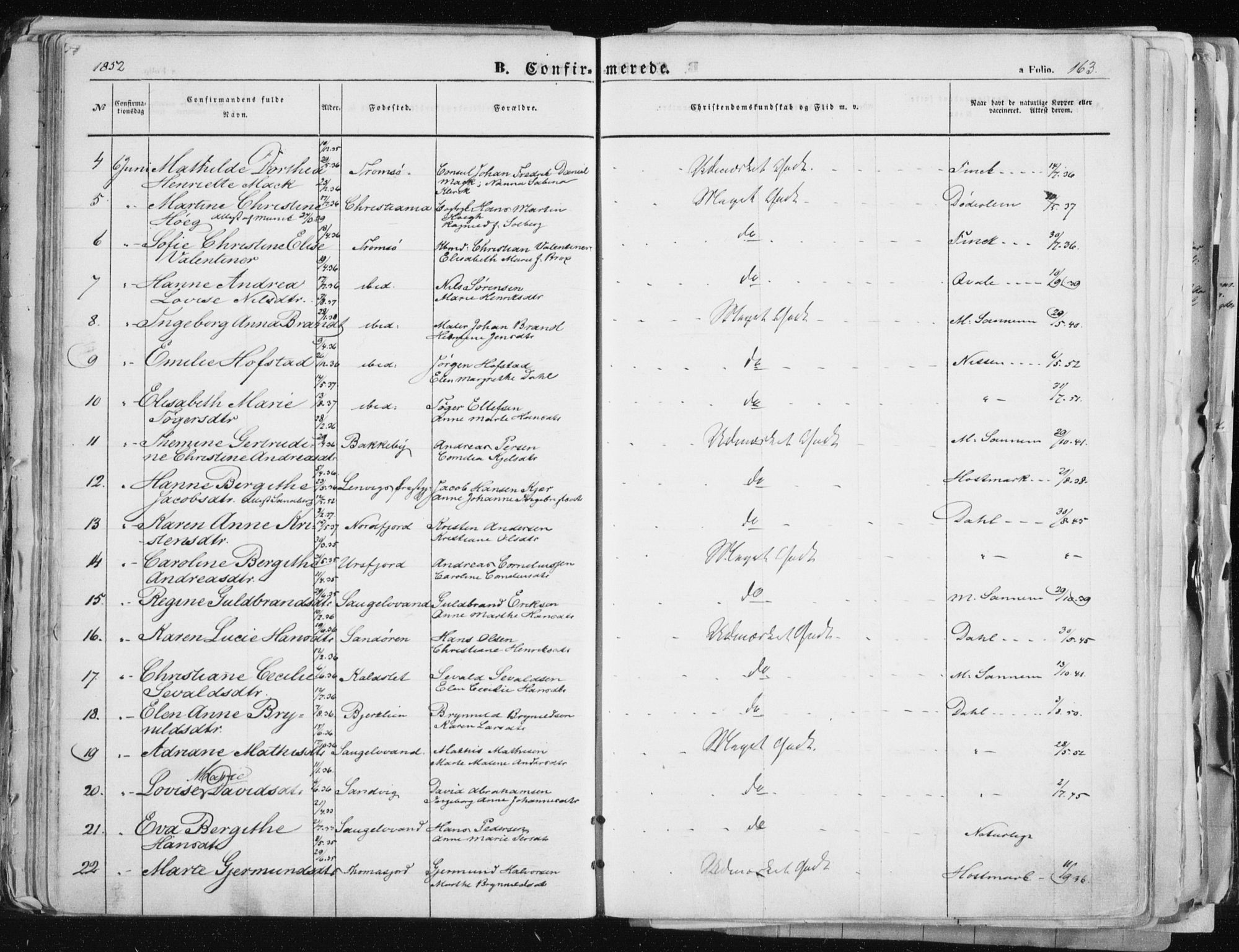 Tromsø sokneprestkontor/stiftsprosti/domprosti, AV/SATØ-S-1343/G/Ga/L0010kirke: Parish register (official) no. 10, 1848-1855, p. 163