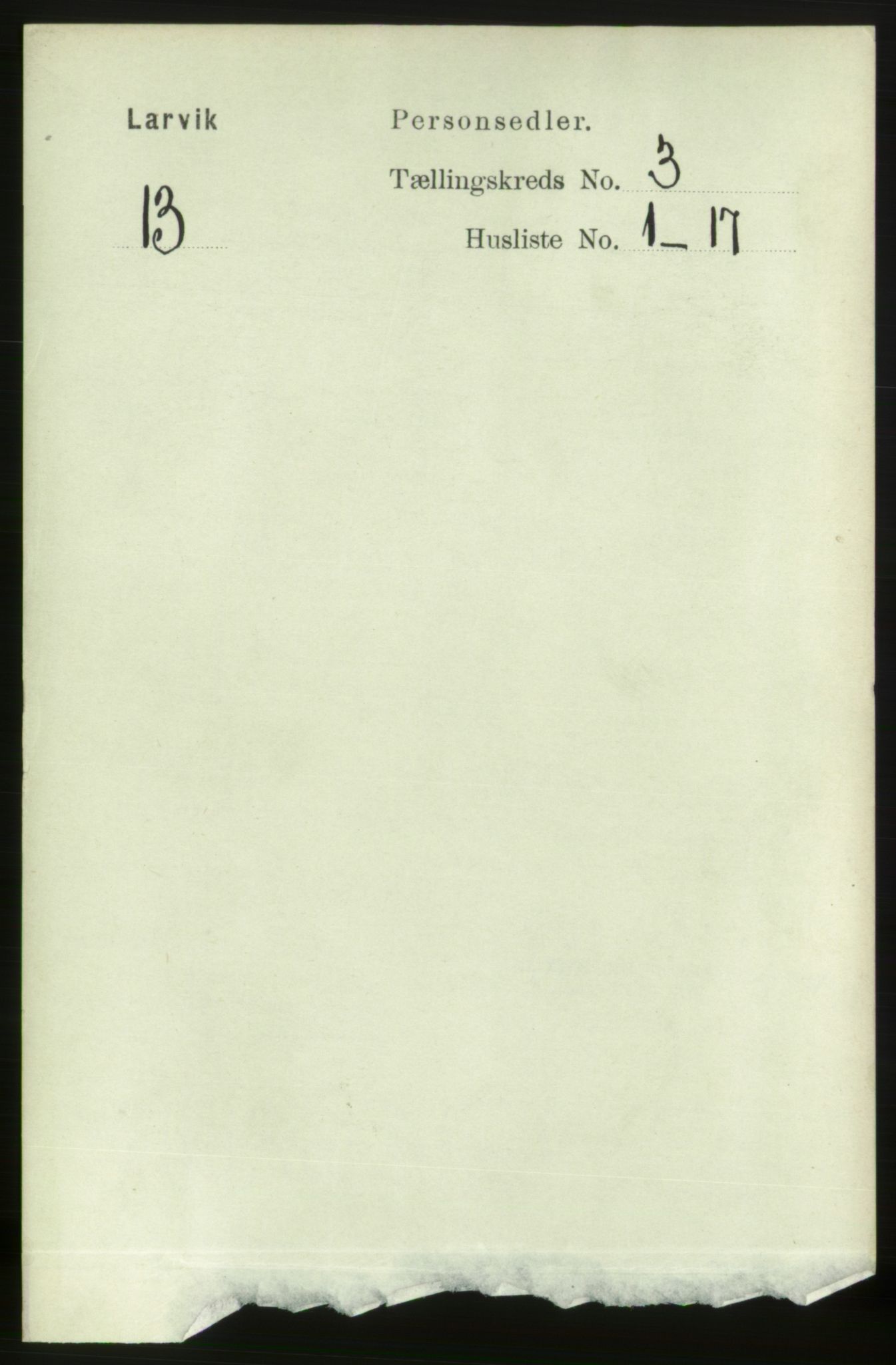 RA, 1891 census for 0707 Larvik, 1891, p. 4121