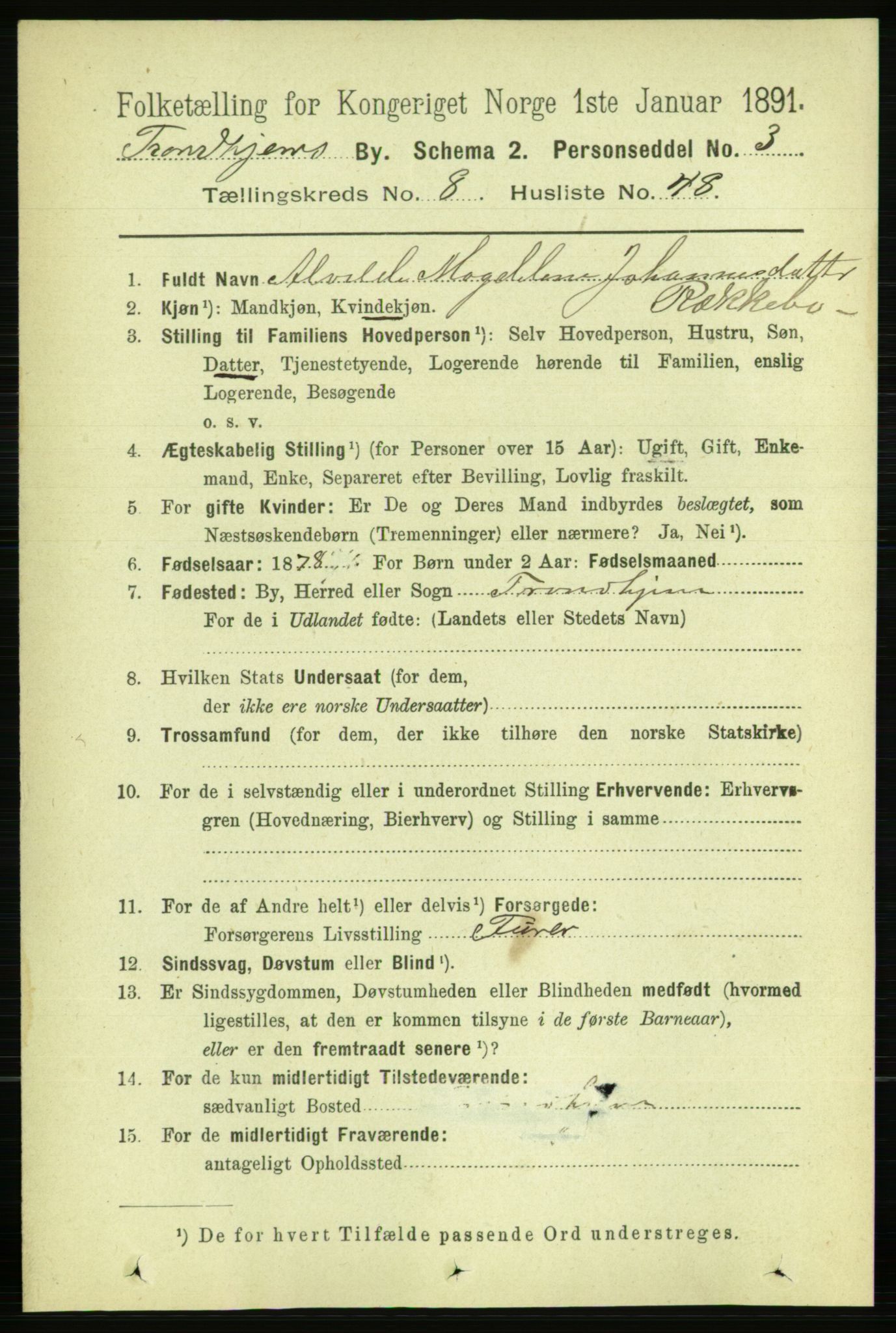 RA, 1891 census for 1601 Trondheim, 1891, p. 7419