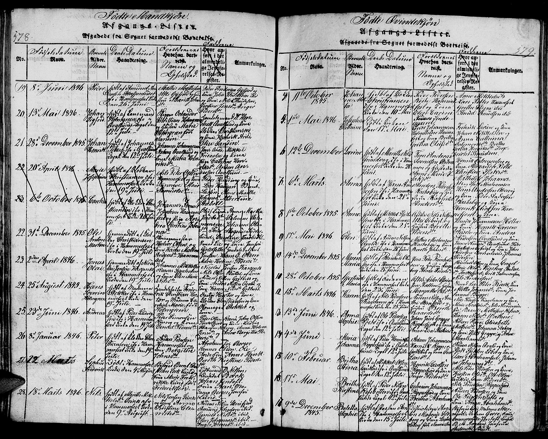 Hammerfest sokneprestkontor, AV/SATØ-S-1347/H/Hb/L0001.klokk: Parish register (copy) no. 1, 1822-1850, p. 578-579