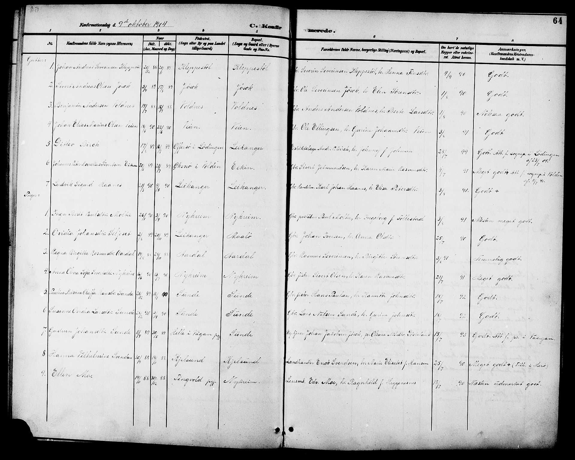 Ministerialprotokoller, klokkerbøker og fødselsregistre - Møre og Romsdal, AV/SAT-A-1454/508/L0098: Parish register (copy) no. 508C02, 1898-1916, p. 64