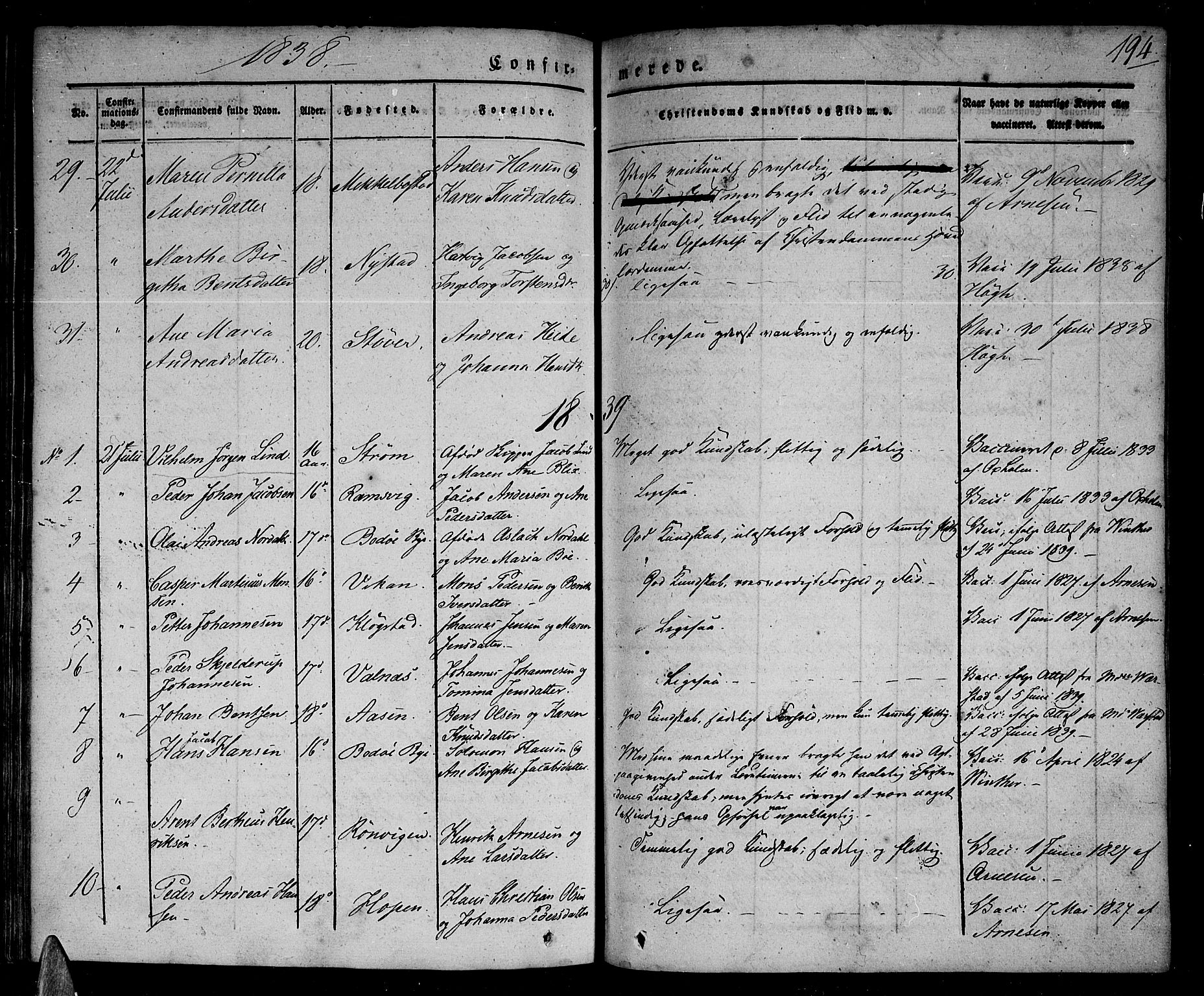 Ministerialprotokoller, klokkerbøker og fødselsregistre - Nordland, SAT/A-1459/801/L0006: Parish register (official) no. 801A06, 1834-1845, p. 194