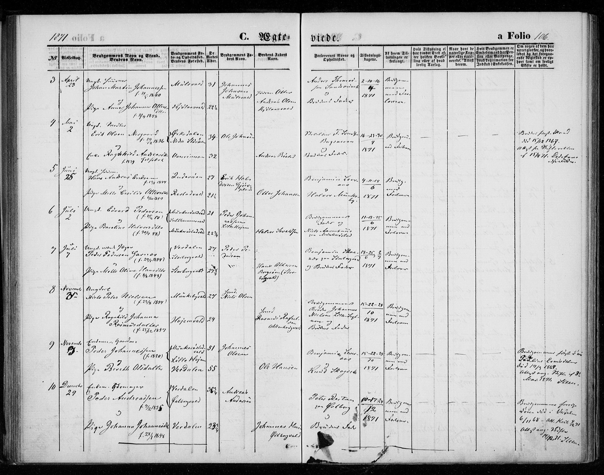 Ministerialprotokoller, klokkerbøker og fødselsregistre - Nord-Trøndelag, SAT/A-1458/721/L0206: Parish register (official) no. 721A01, 1864-1874, p. 106